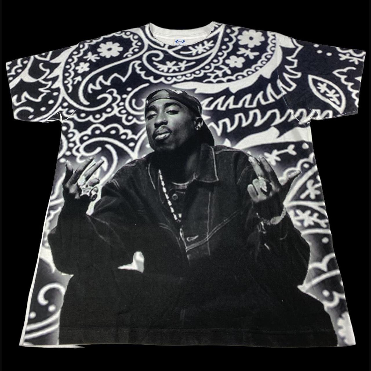 Vintage Tupac Shakur 2Pac Big Logo Black Paisley... - Depop