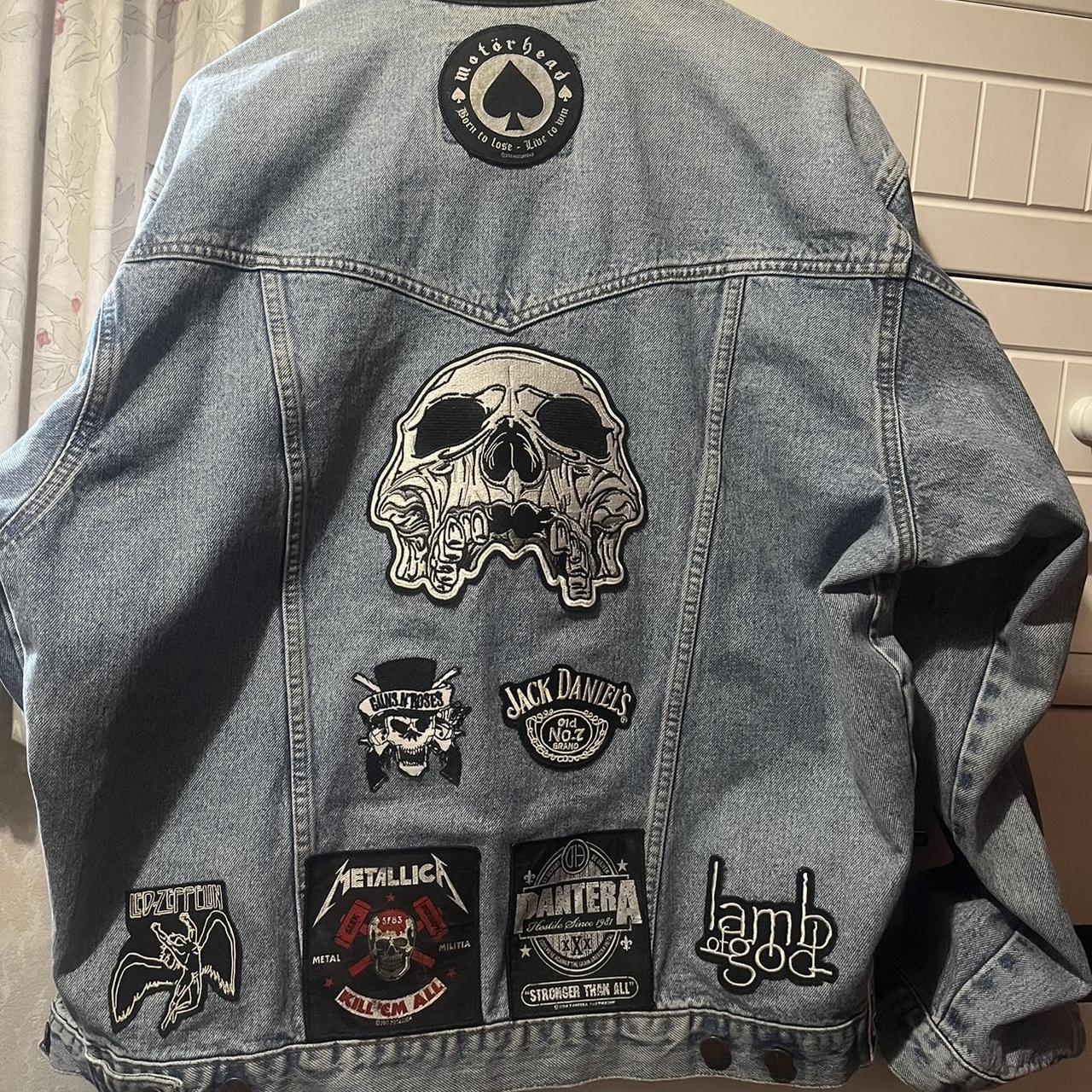 Custom denim battle jacket with metal bands patches | Depop Custom denim battle jacket with metal bands patches | Depop