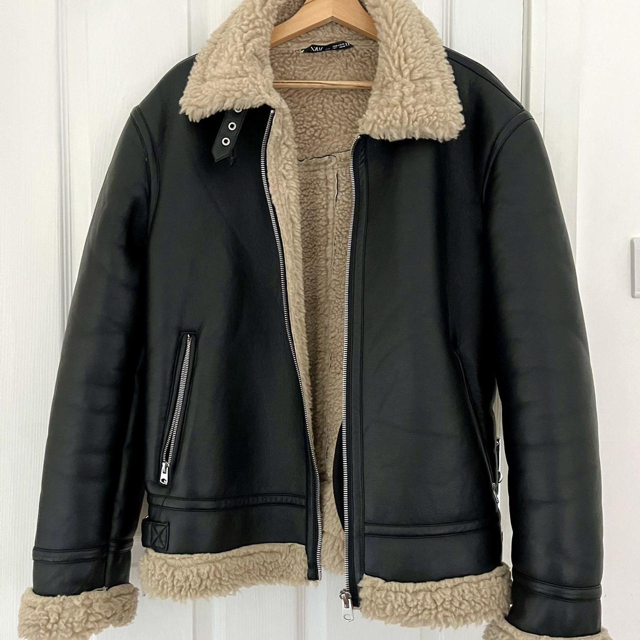 Zara mens shearling aviator faux fur jacket size large - Depop