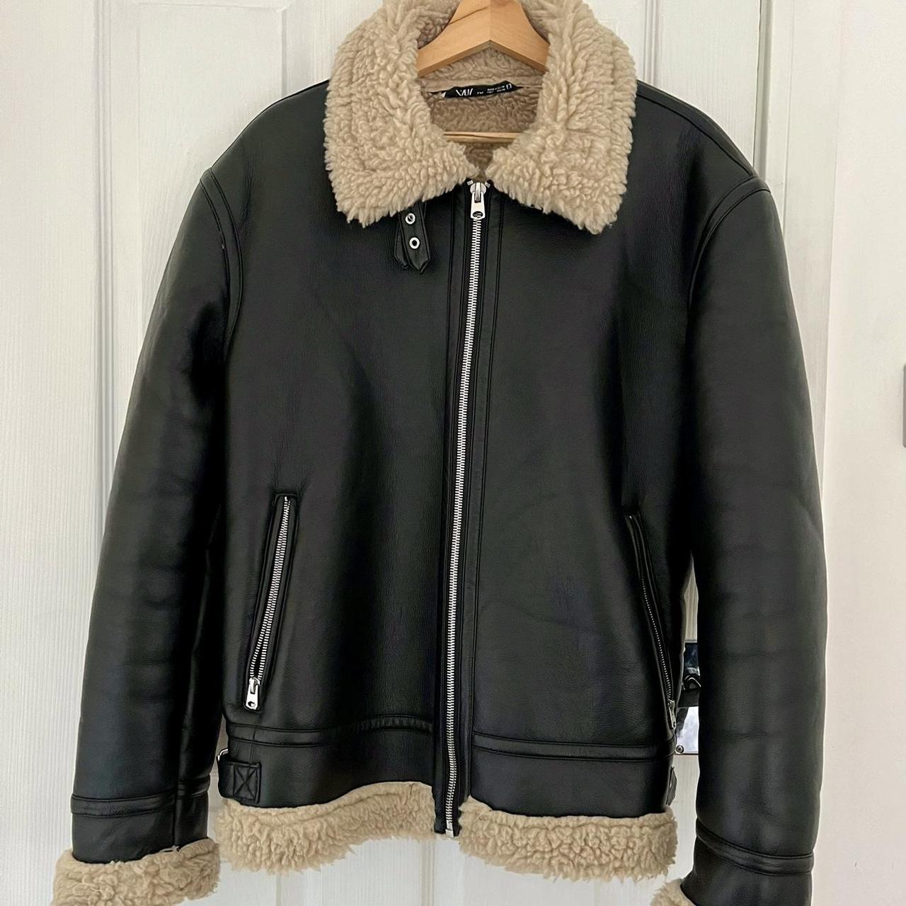 Zara mens shearling aviator faux fur jacket size large - Depop