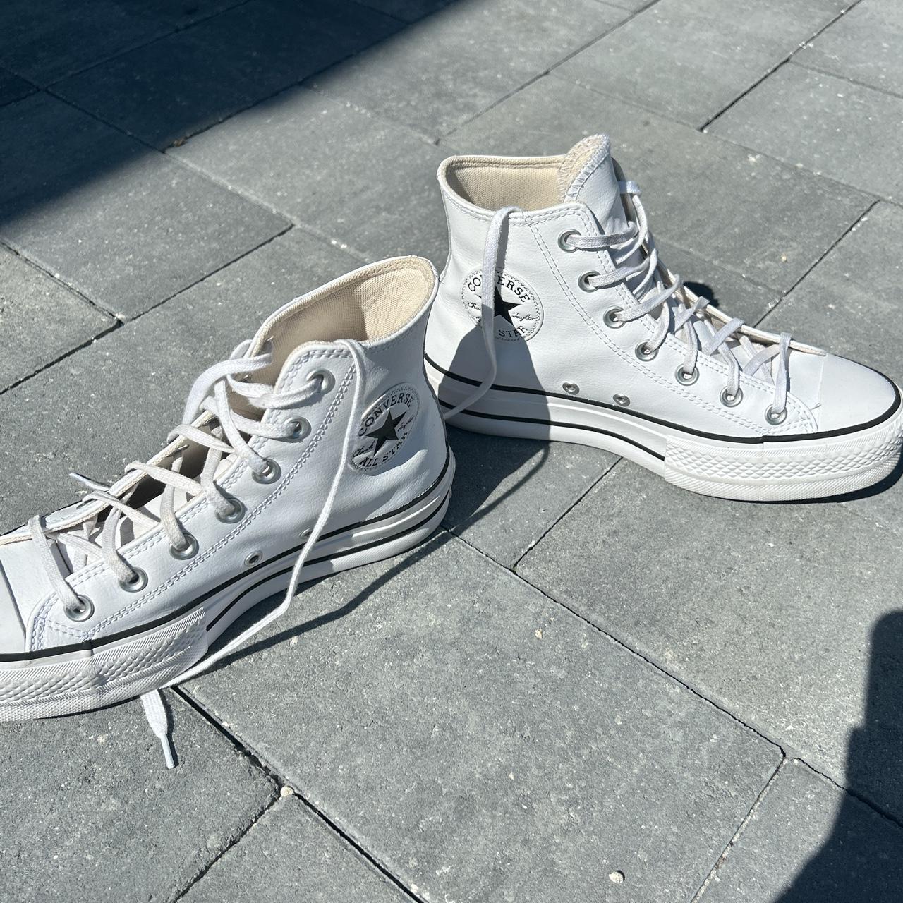 White Leather Converse High Tops Women's Size 6.5 - Depop