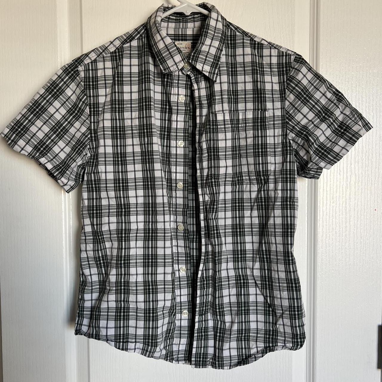 Green Plaid Old Navy Button Up Size: Youth Large... - Depop
