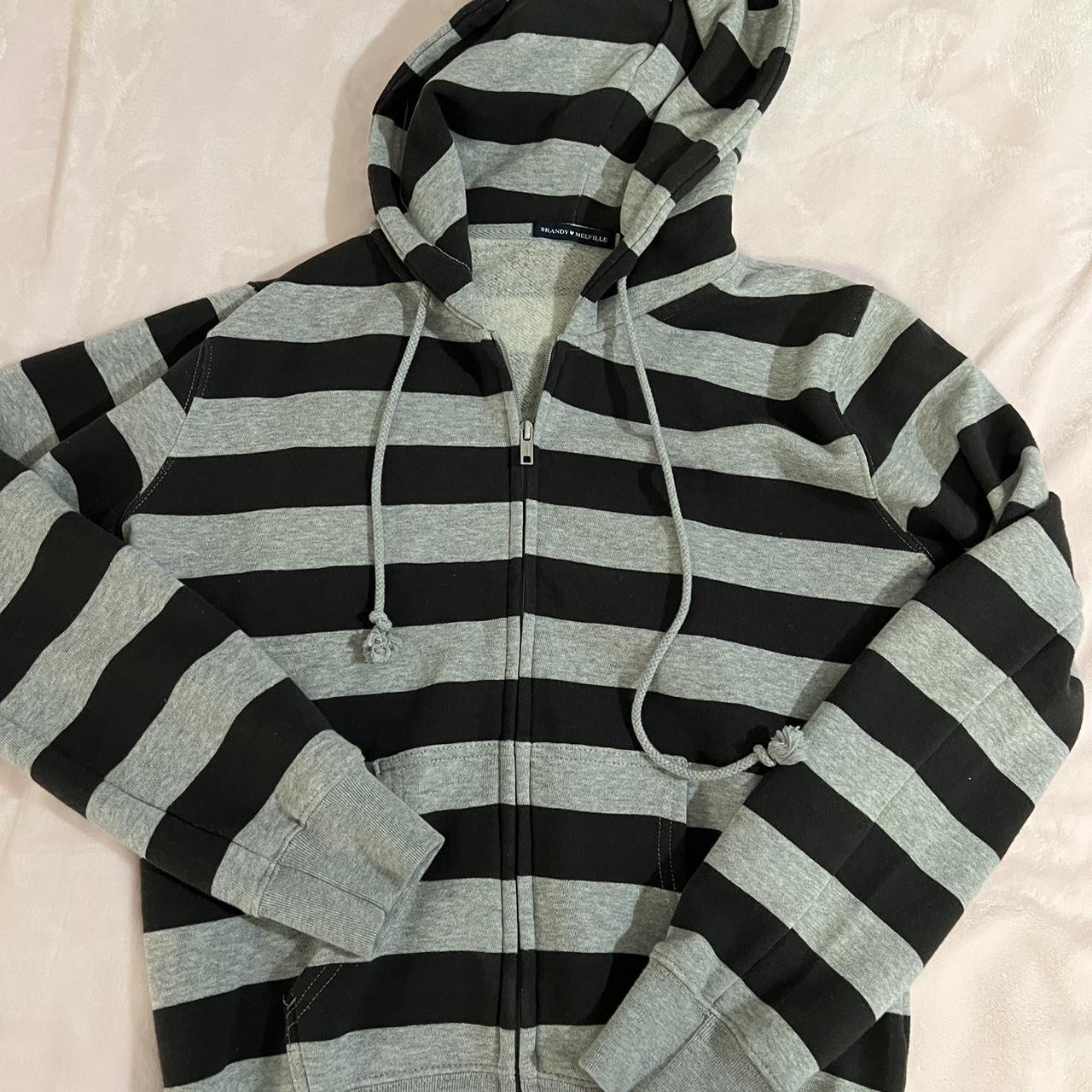 Brandy Melville Hoodie Sweatshirt Womens One Size Black White Striped  Pullover