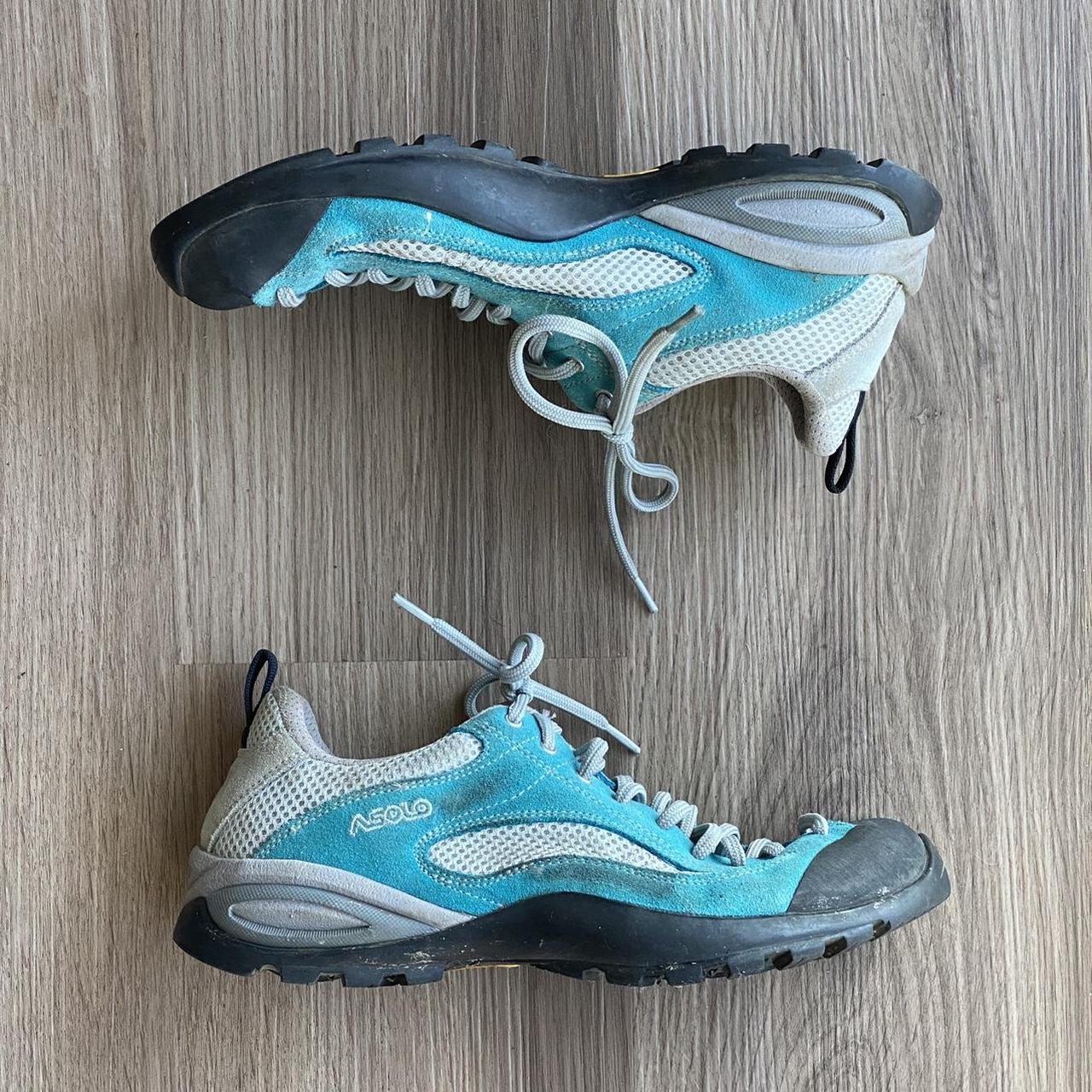 Asolo Hiking Approach Shoes in Blue Leather and Mesh Depop