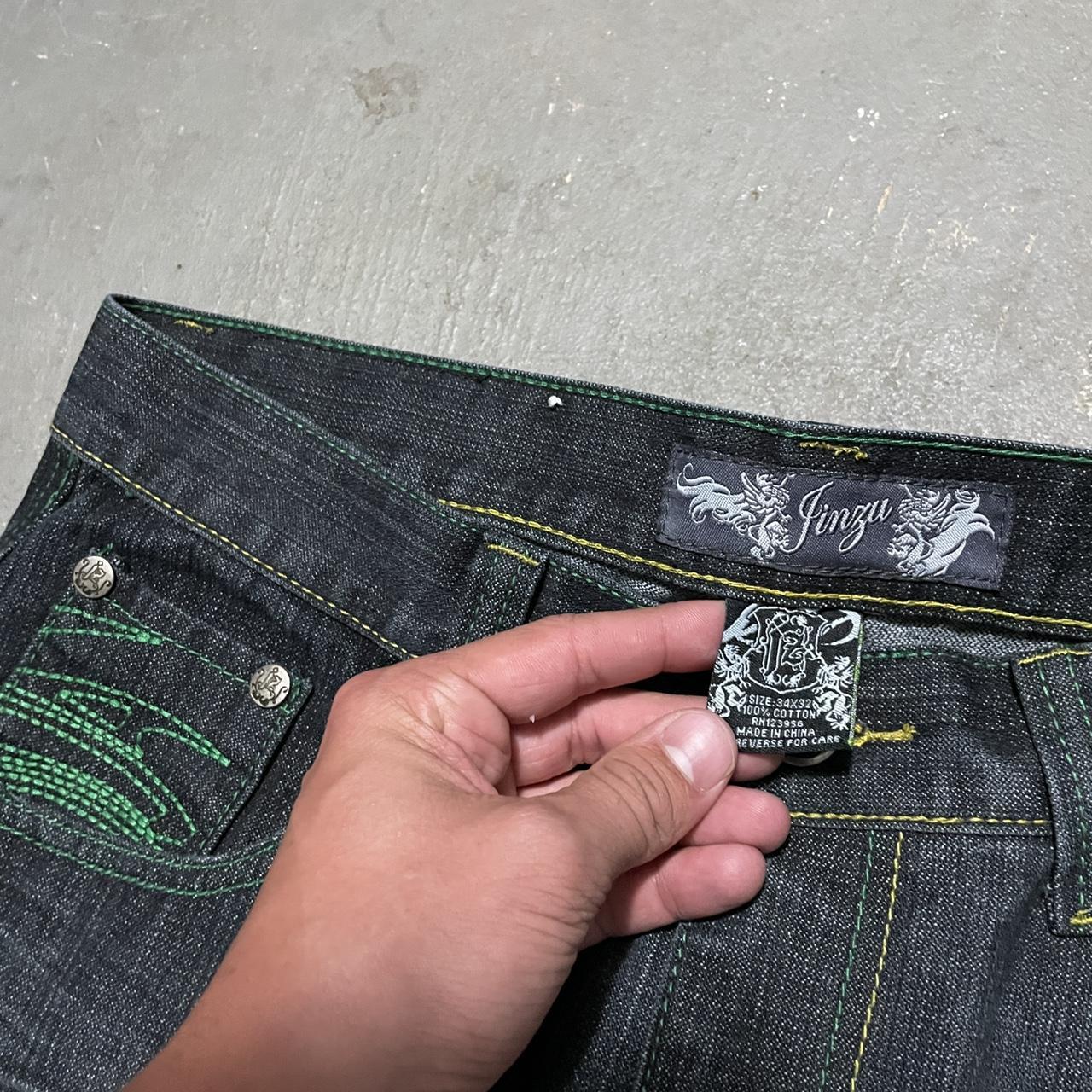 JNCO Men's Black and Green Jeans Depop