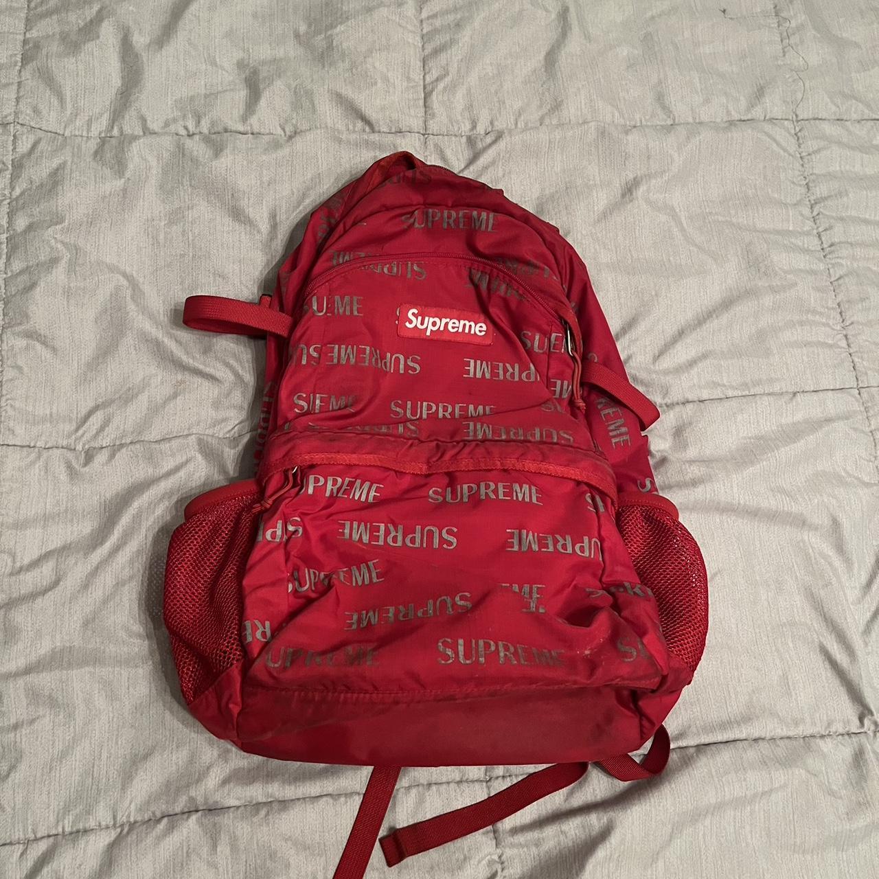 Supreme FW16 Reflective Repeat Red Backpack Overall... - Depop