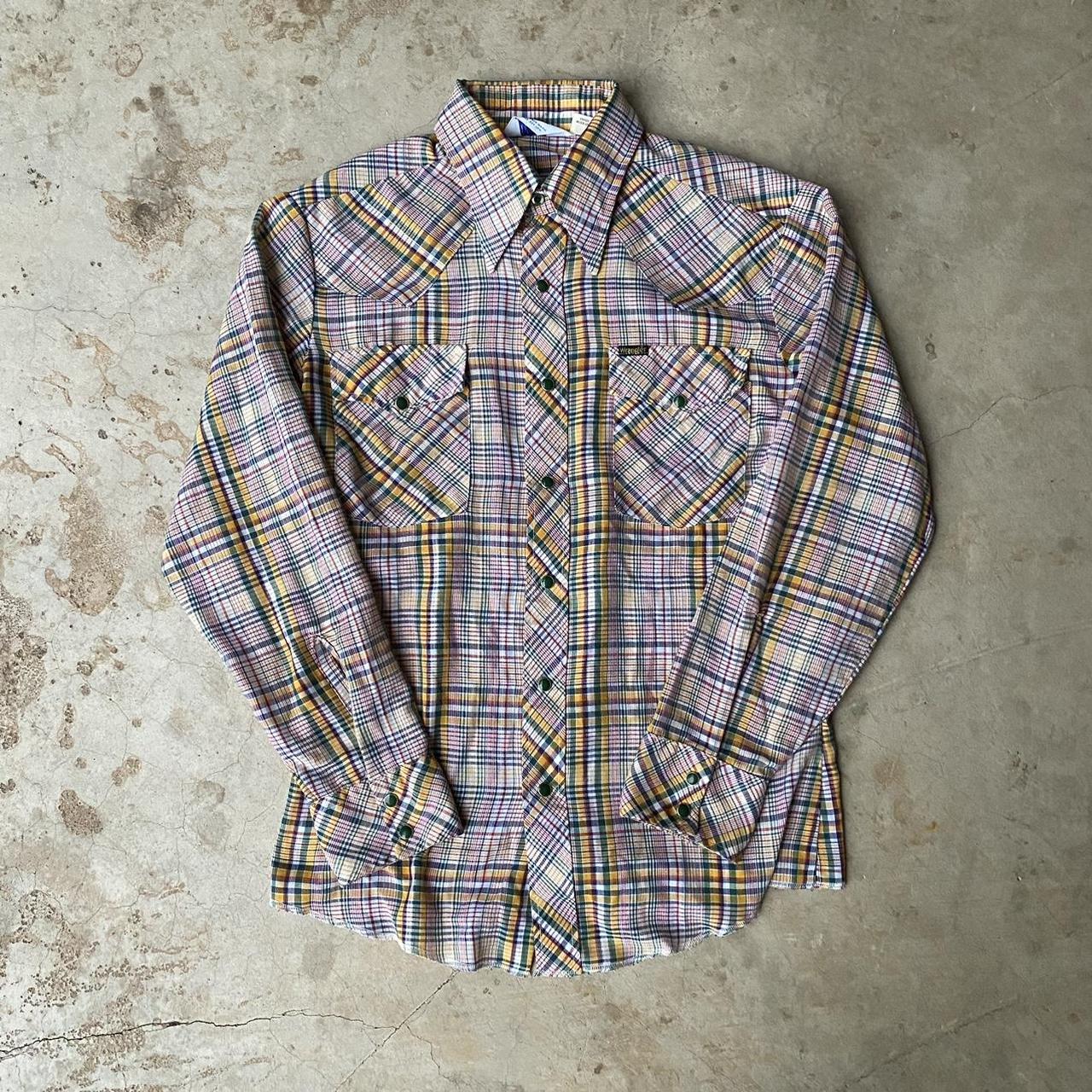 70s Wrangler Plaid Pearl Snap Shirt - Men's Medium