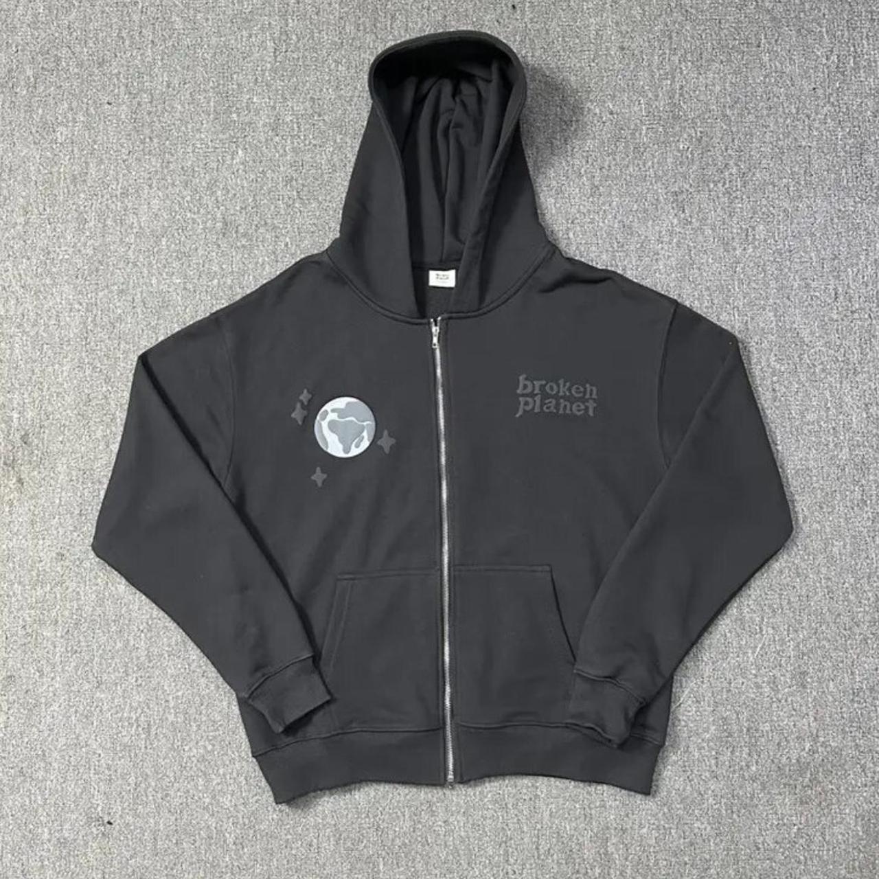 Broken planet zip up hoodie Black Free delivery... - Depop