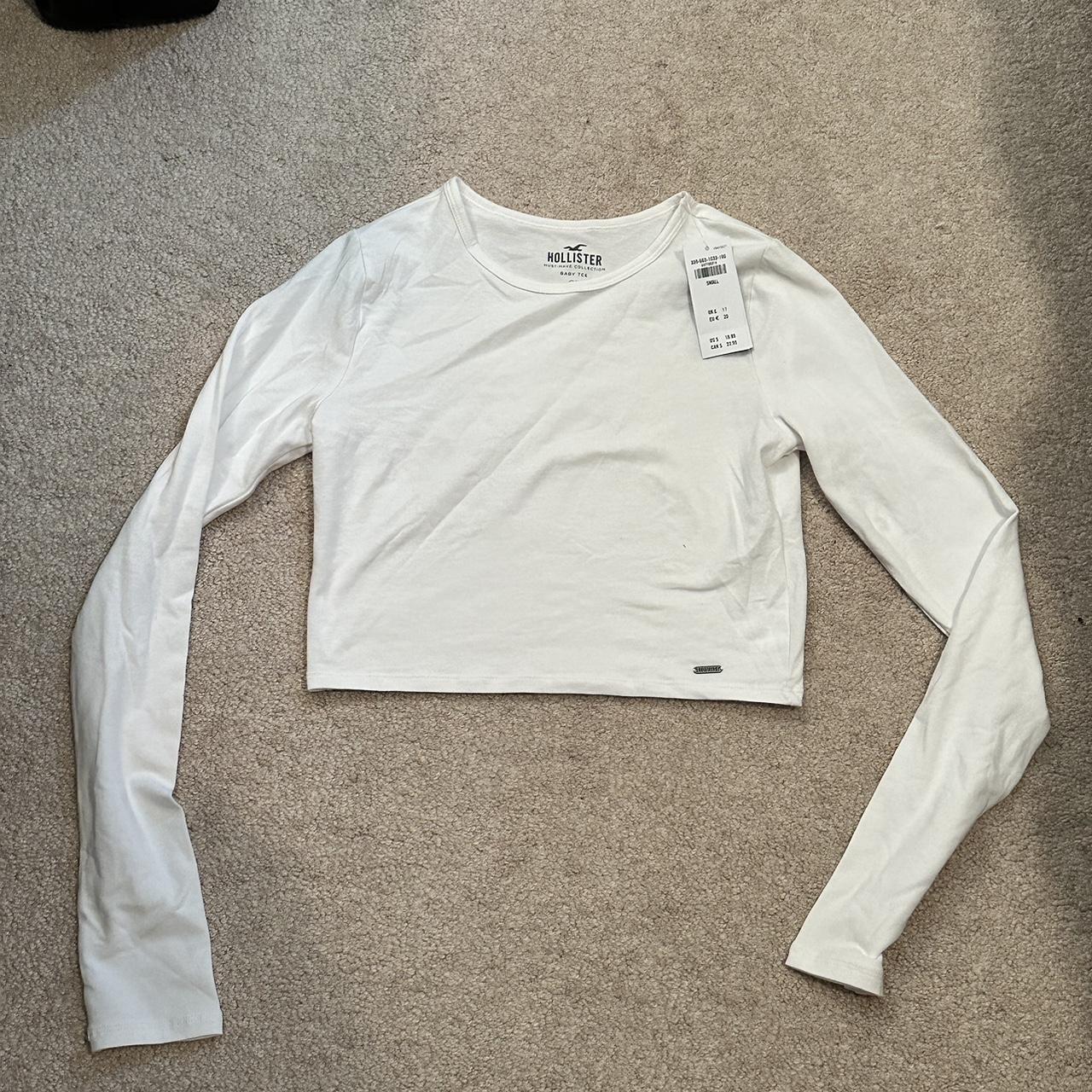 NWT Hollister White Cropped Long Sleeve Baby Tee Basics Depop
