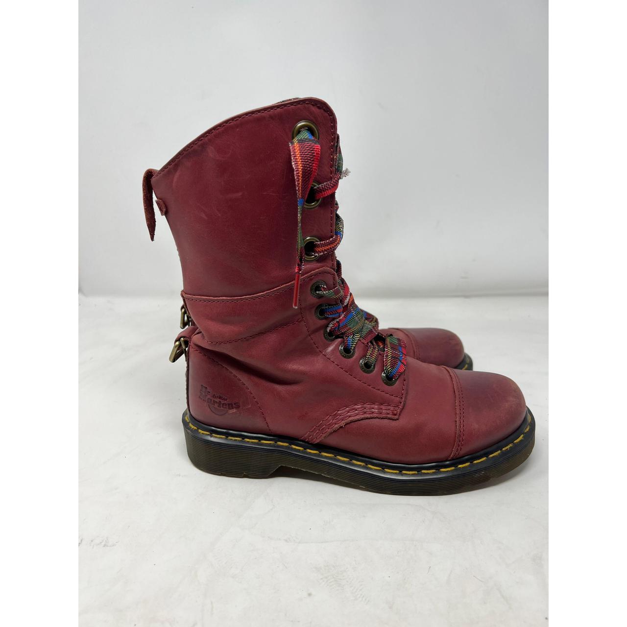 Dr. Martens Aimilita Grizzly Leather Tall Boots Red... - Depop