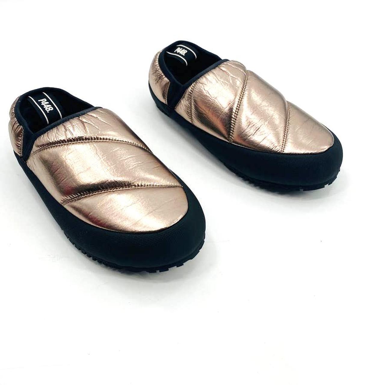 P448 Women's Gold Slippers Depop