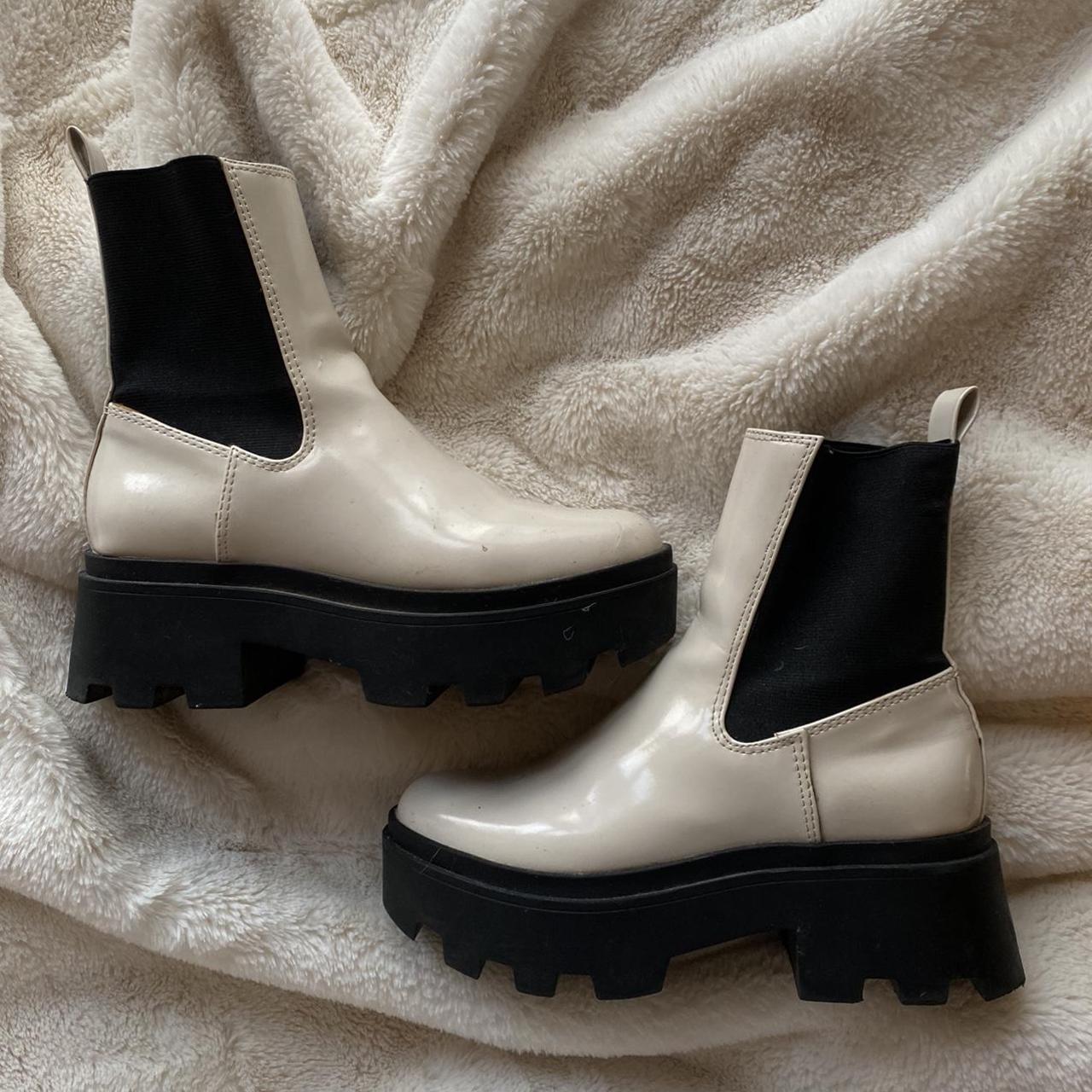 White and black chunky boot Size 6 #boots... - Depop