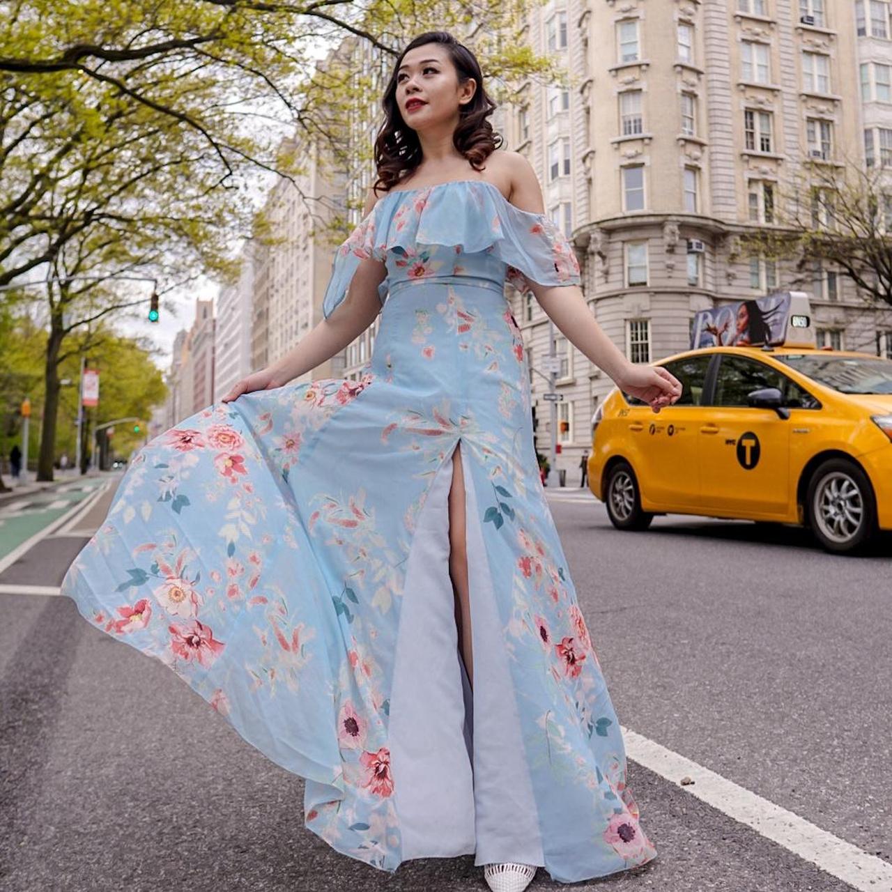 Yumi Kim off shoulder blue floral maxi dress Depop