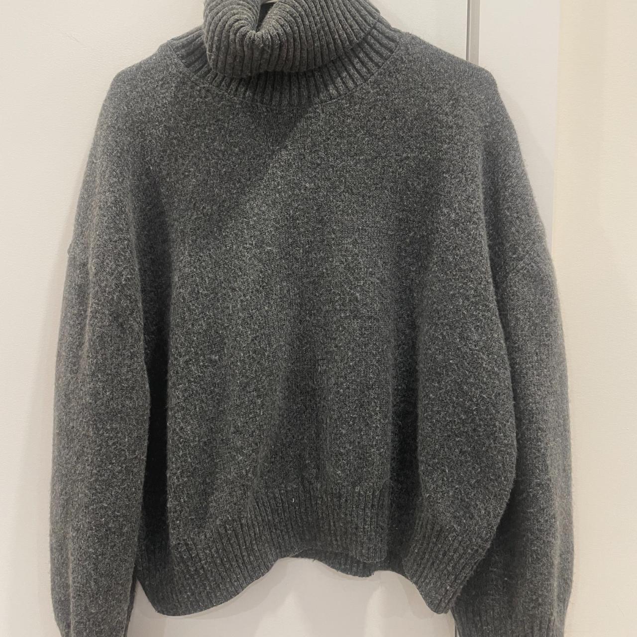 H&M Knitted Turtleneck Sweater (Grey) Size... - Depop