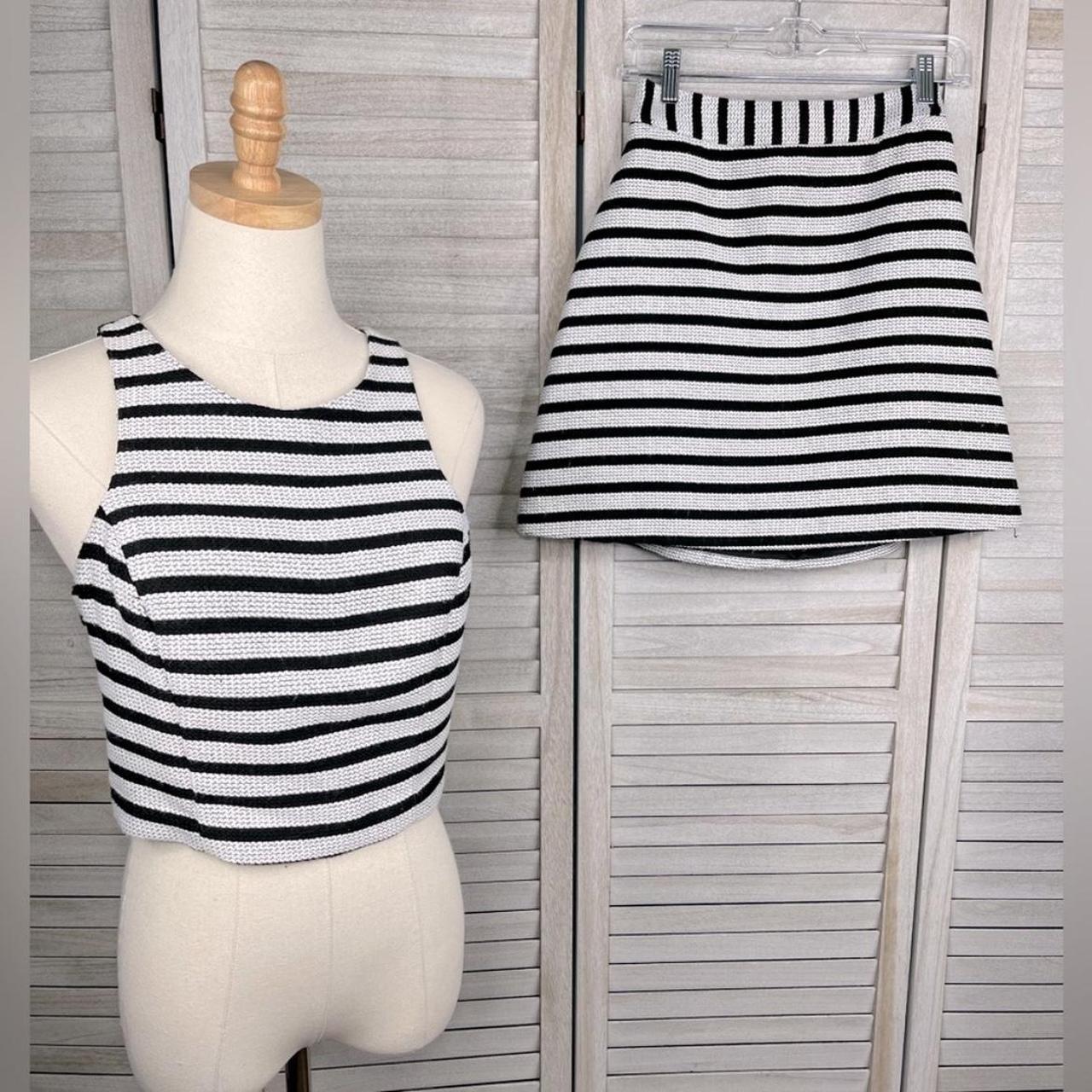 EXPRESS Knit Skirt Set Black White Stripes Tank Depop