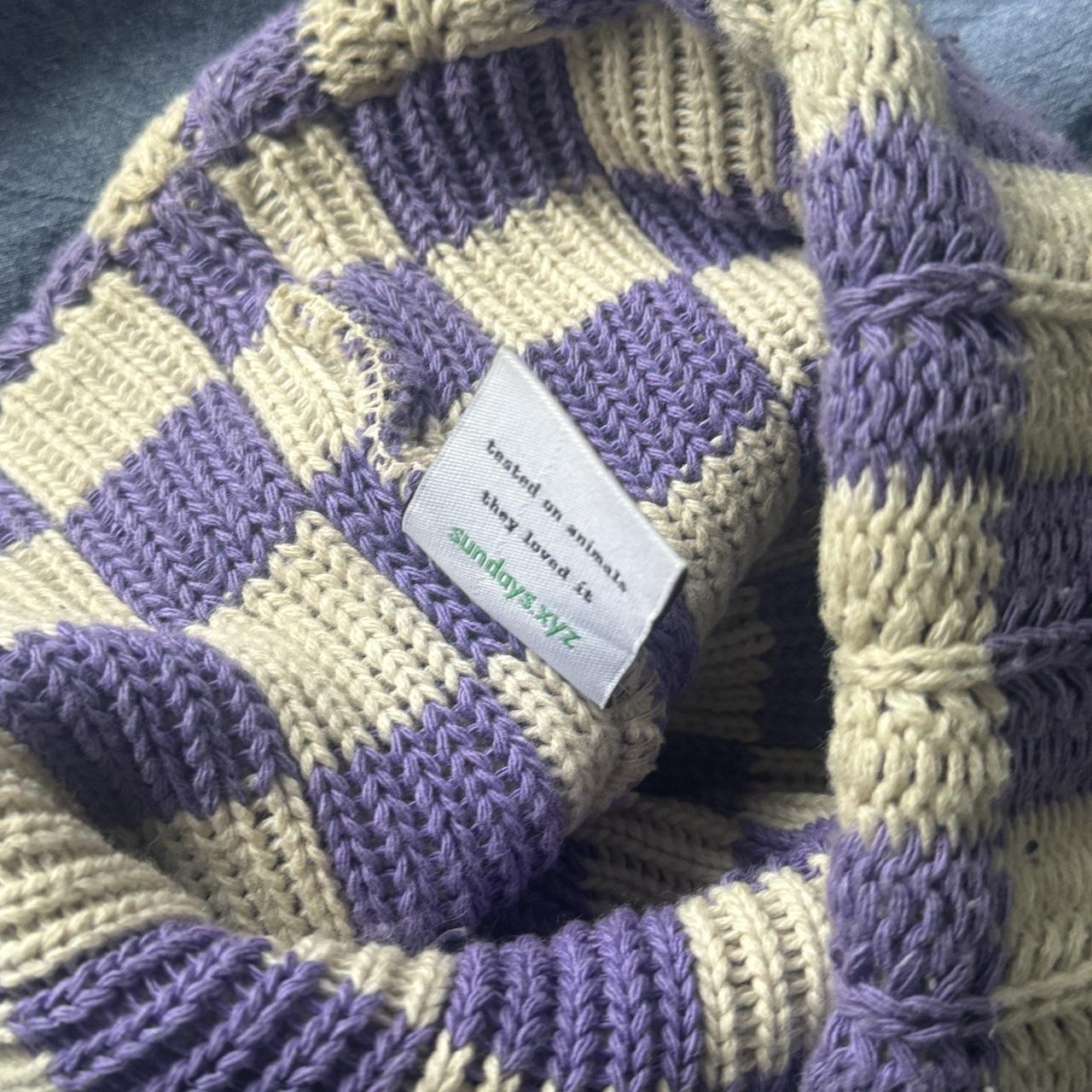 Sundays.xyz Knitted Checkered Beanie Indigo Great | Depop
