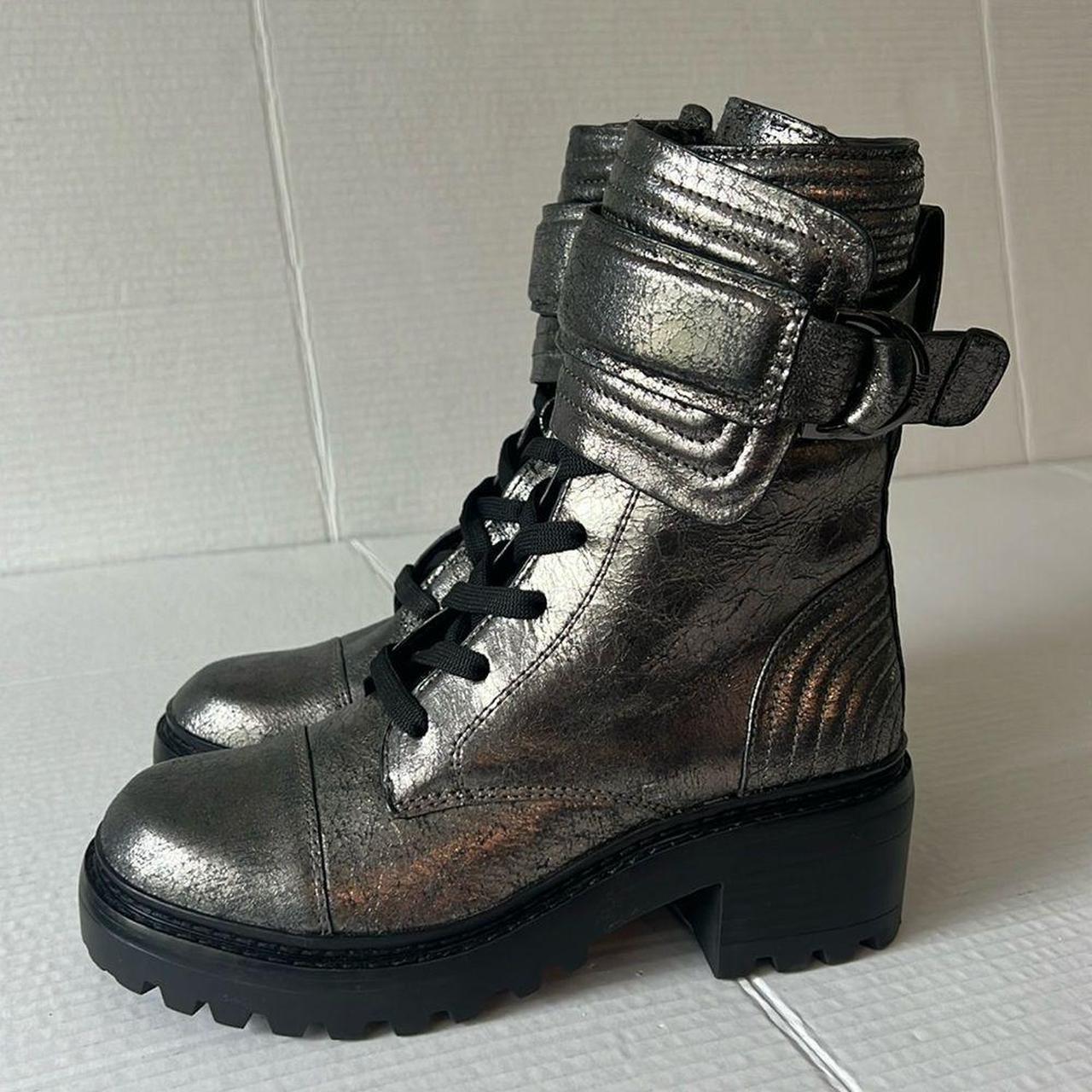 DKNY Women s Basia Combat Boot Silver Black Grunge