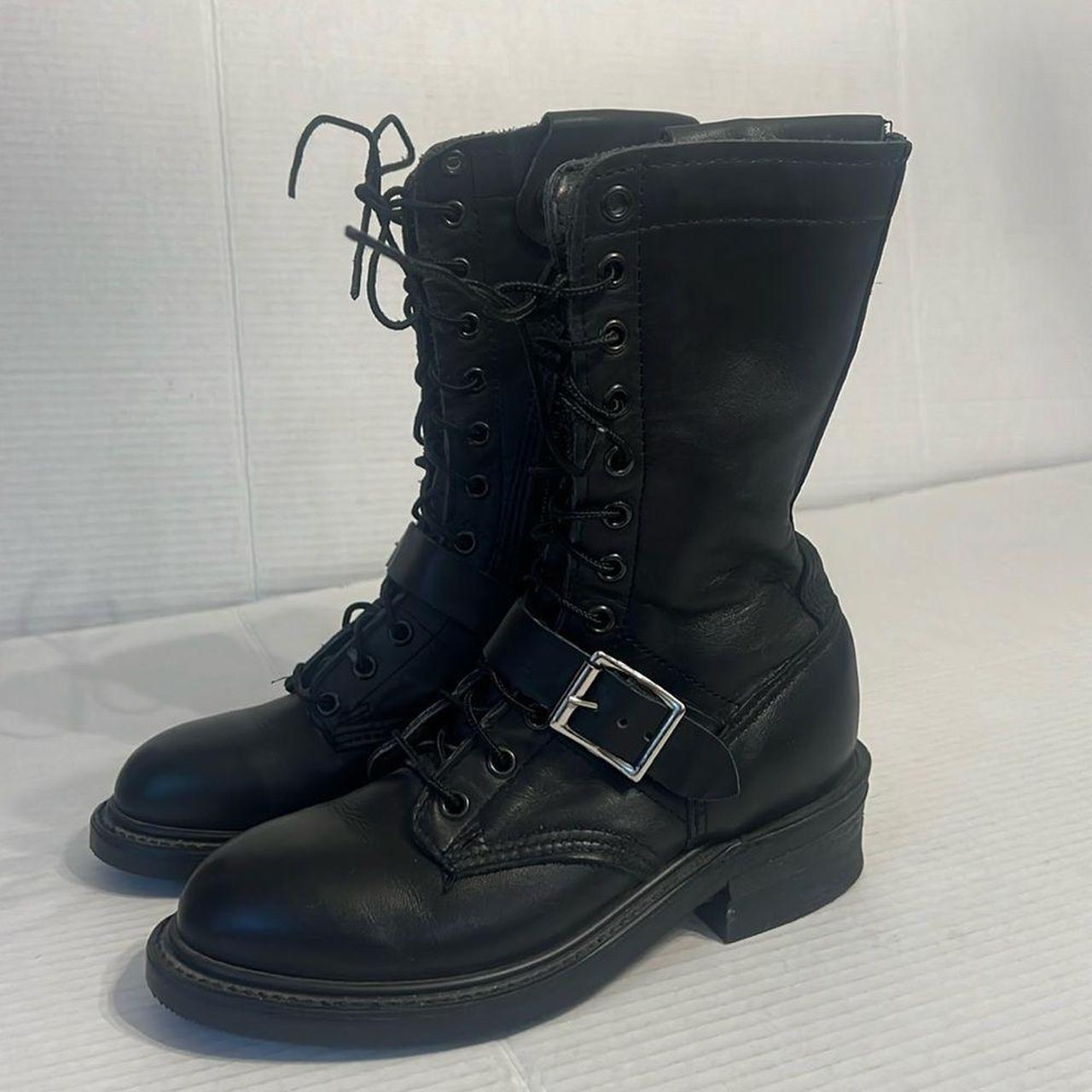 Double H Womens Black Leather Laces Buckle Combat. Depop