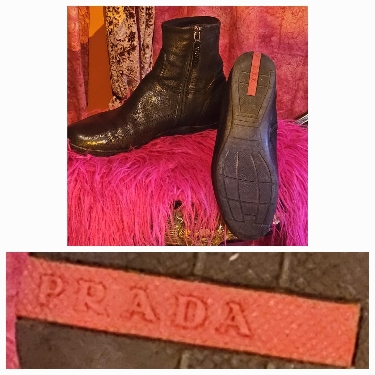 Prada women's black leather ankle boots best sale