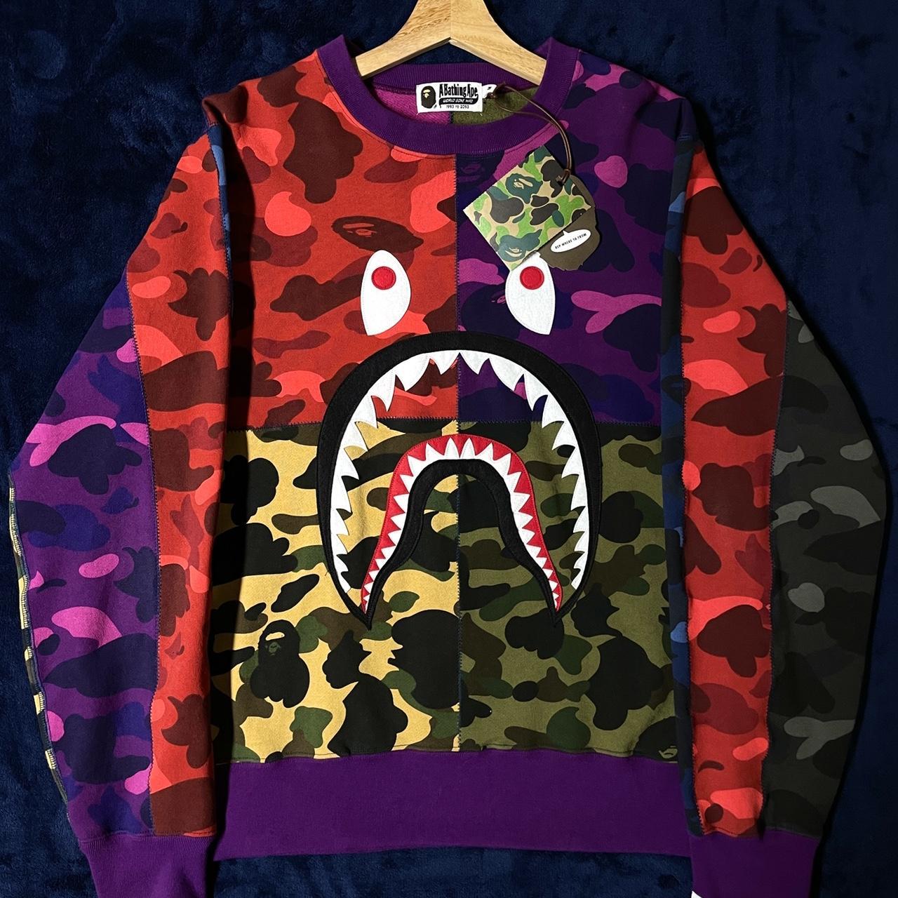 BAPE Mix Camo Shark Crazy Sweatshirt Size M Bape. Depop