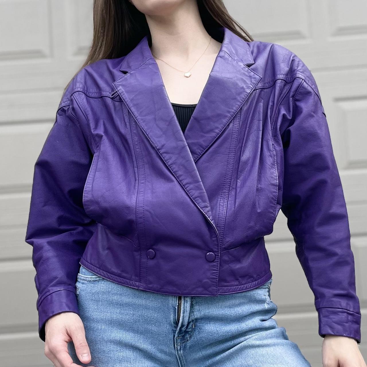 Vintage 80s Purple genuine leather moto jacket made