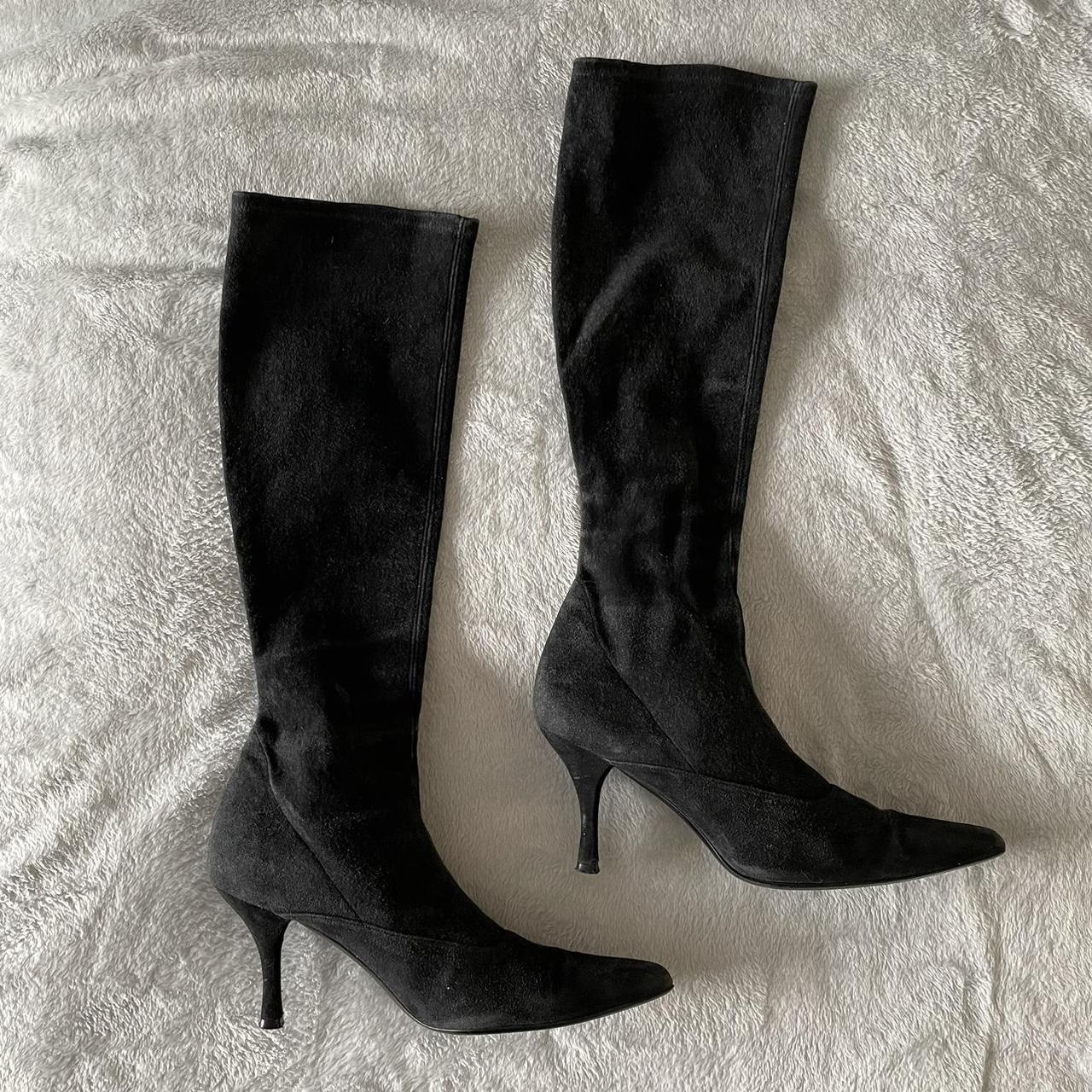 Stuart Weitzman Knee High Kitten Heel Black Stretch Depop