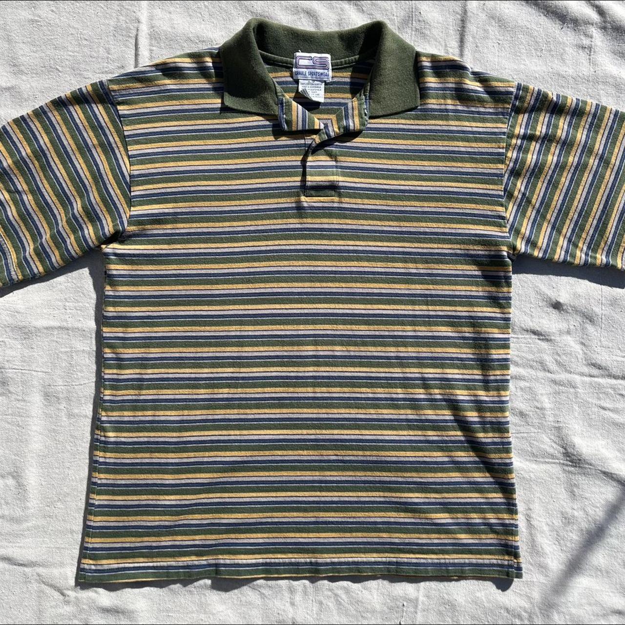 Vintage 90s polo striped t shirt green blue and... - Depop