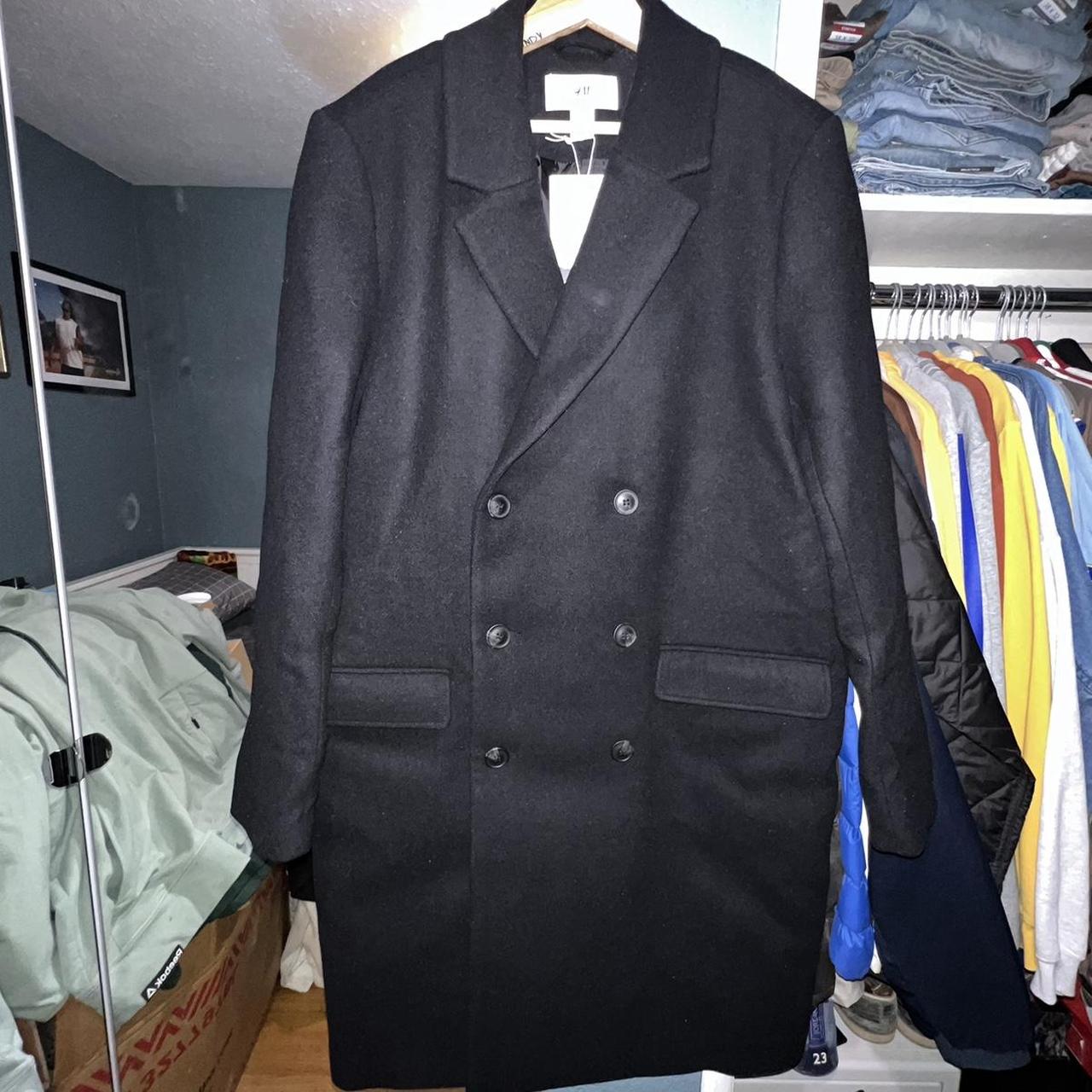 H&M Black Wool Overcoat SIZE Mens 44R Depop
