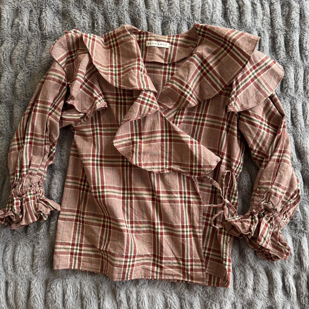 Rejina Pyo plaid cotton wrap ruffle top. Amazing | Depop