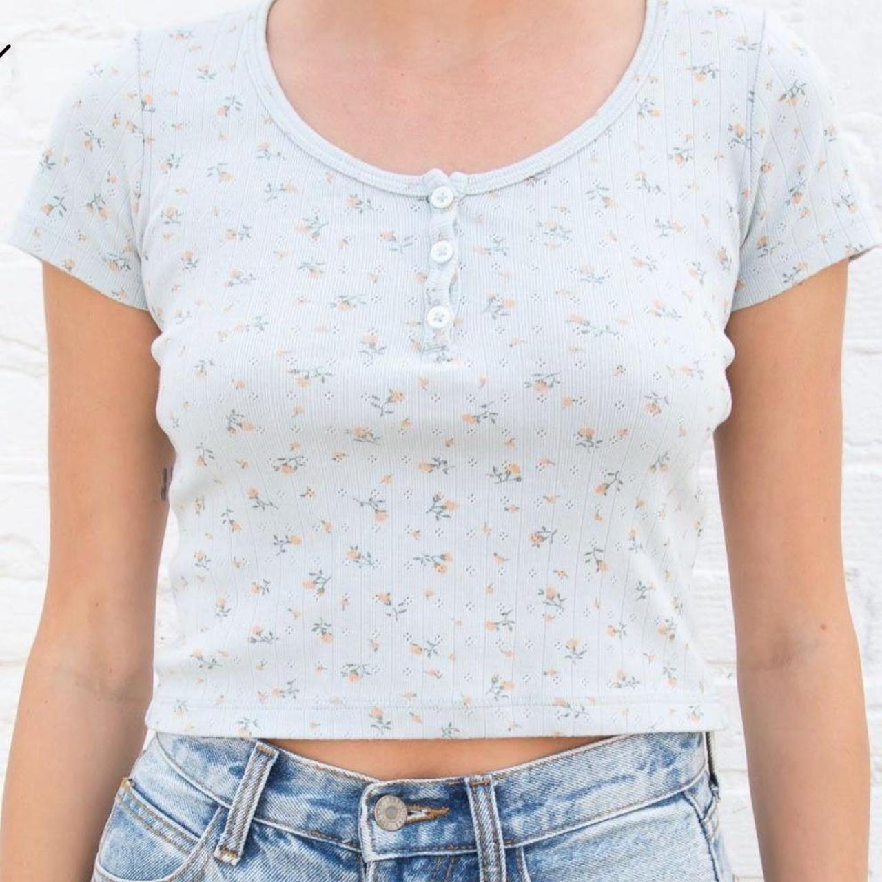 Brandy Melville Light Blue Floral Zelly Crop Top OS