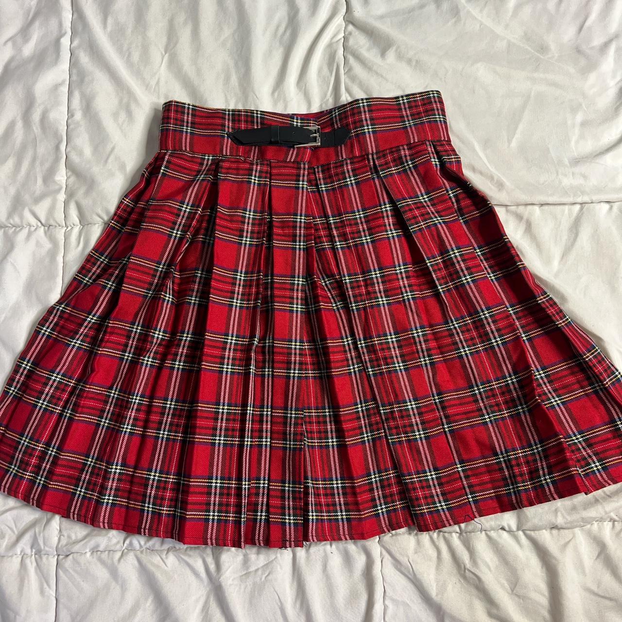 Deandri plaid red wrap skirt with buckle detail.... - Depop