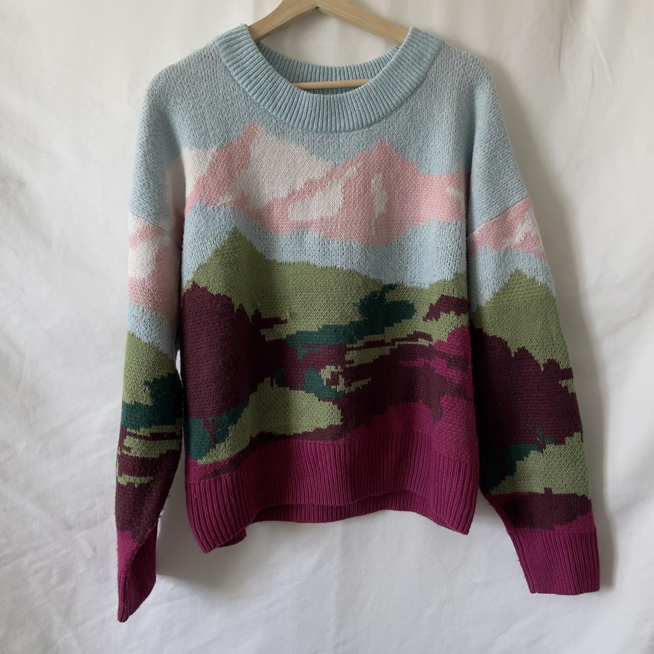 Nature Landscape Knit Sweater - fits like L - good... - Depop