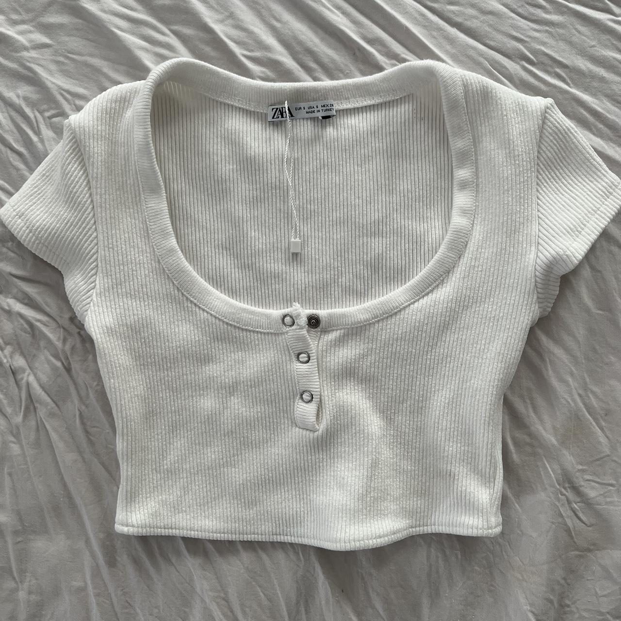 Zara Cropped Button Up Scoopneck top Depop