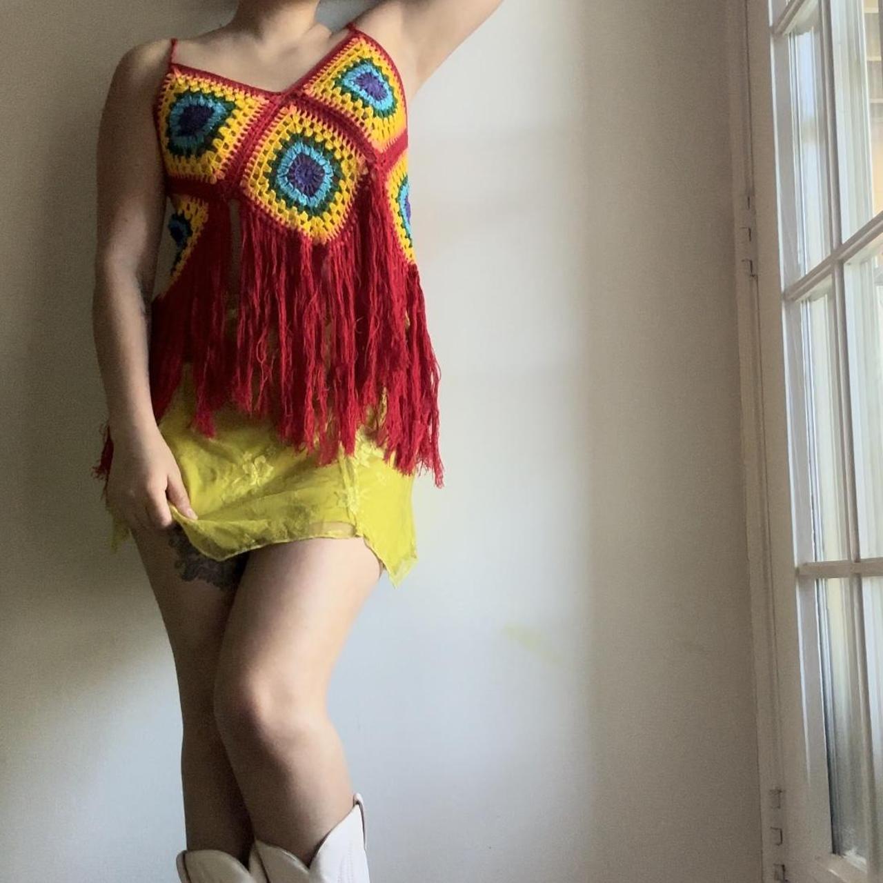 DOLLS KILL FESTIVAL RAVE BOHO Y2K CROCHET FRINGE... Depop