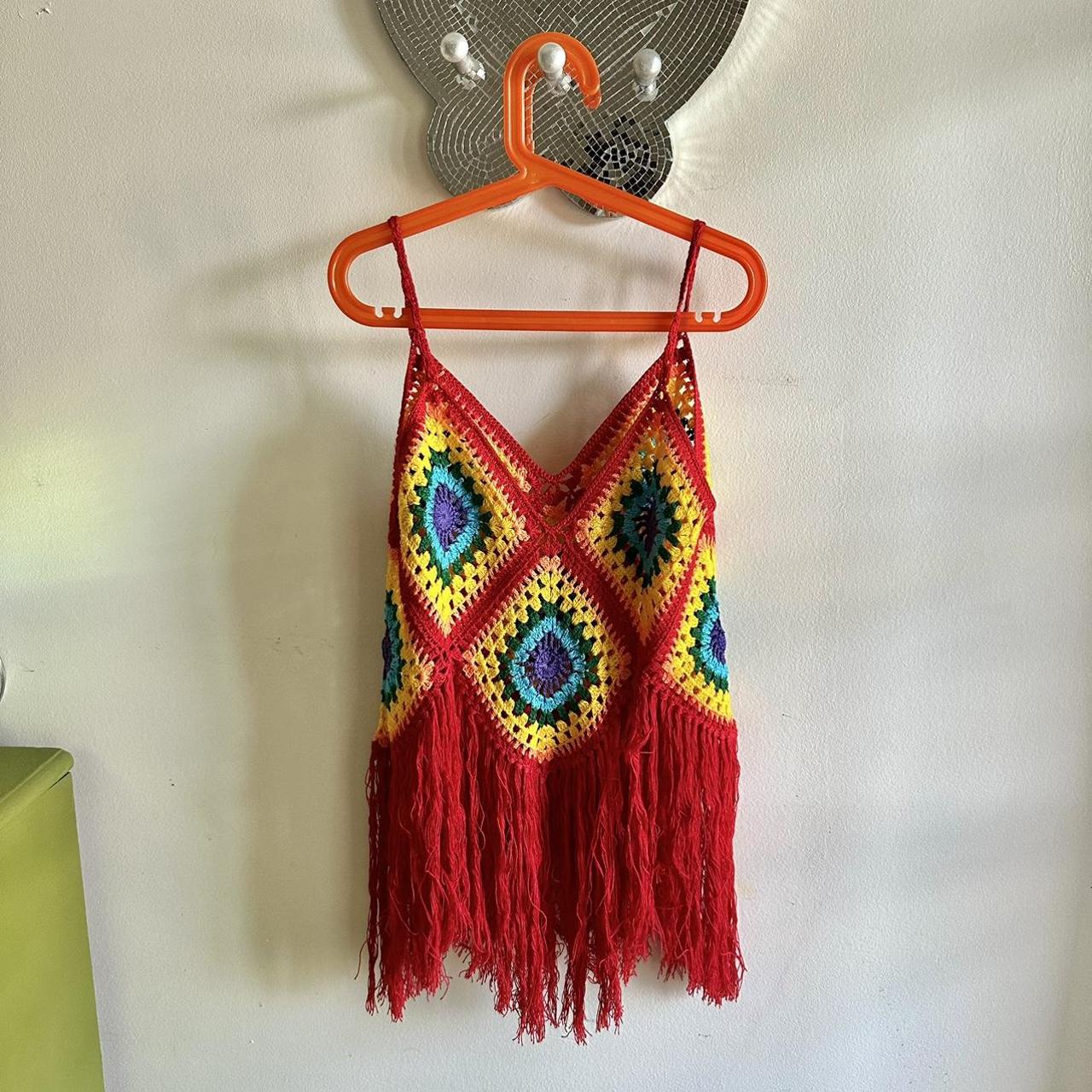 DOLLS KILL FESTIVAL RAVE BOHO Y2K CROCHET FRINGE... Depop
