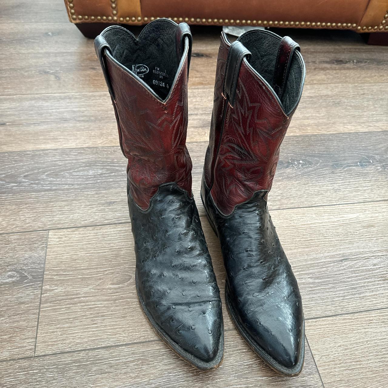 Justin ostrich skin cowboy boots in great condition!... - Depop