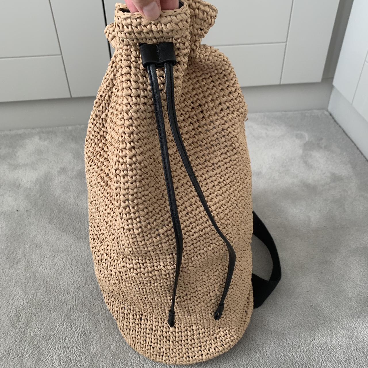 Massimo Dutti natural raffia bag with black Depop