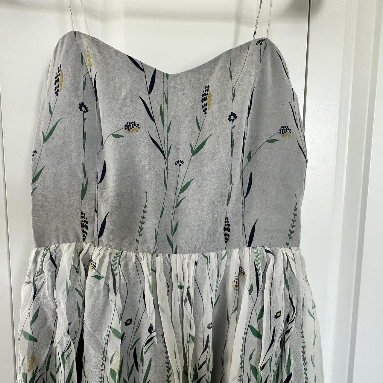 Anna Sui for Anthropologie Grey Silk Floral Print... - Depop