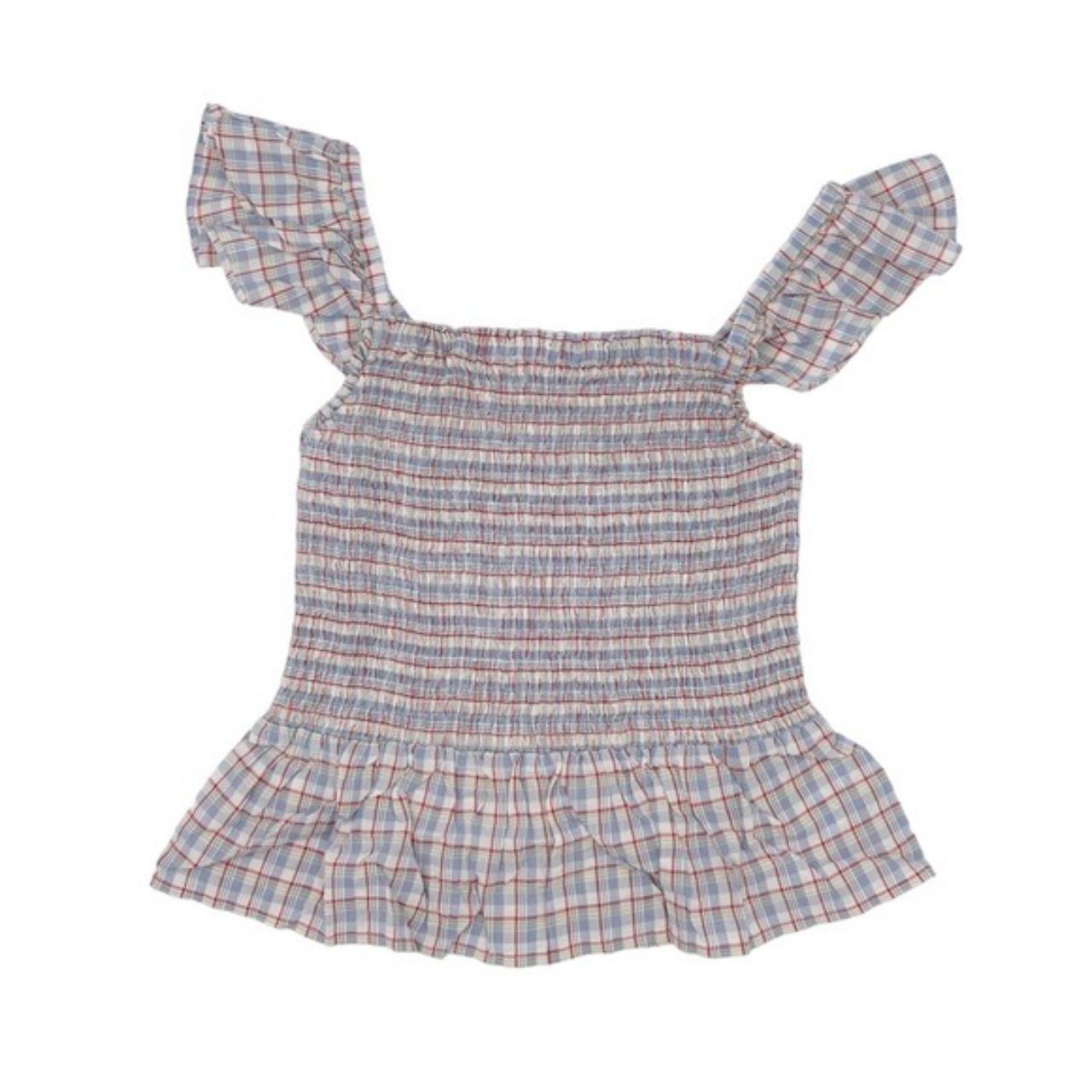 Madewell Seersucker Lucie Smocked Peplum Top in Rainbow on sale Plaid