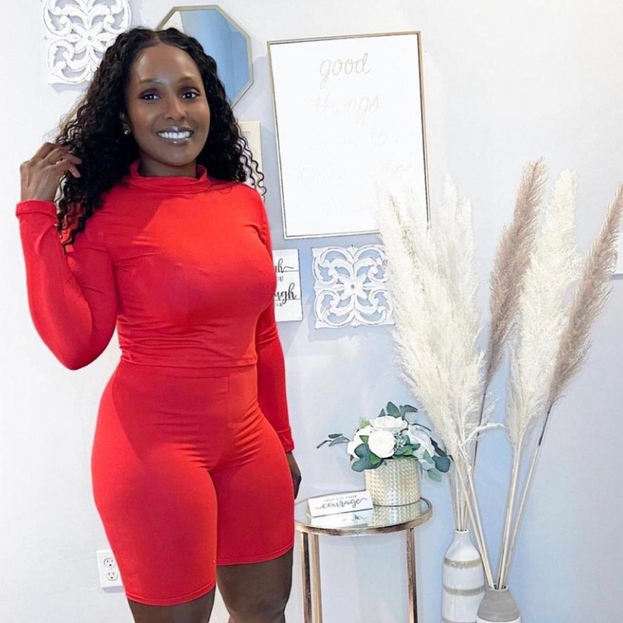 womens red biker shorts