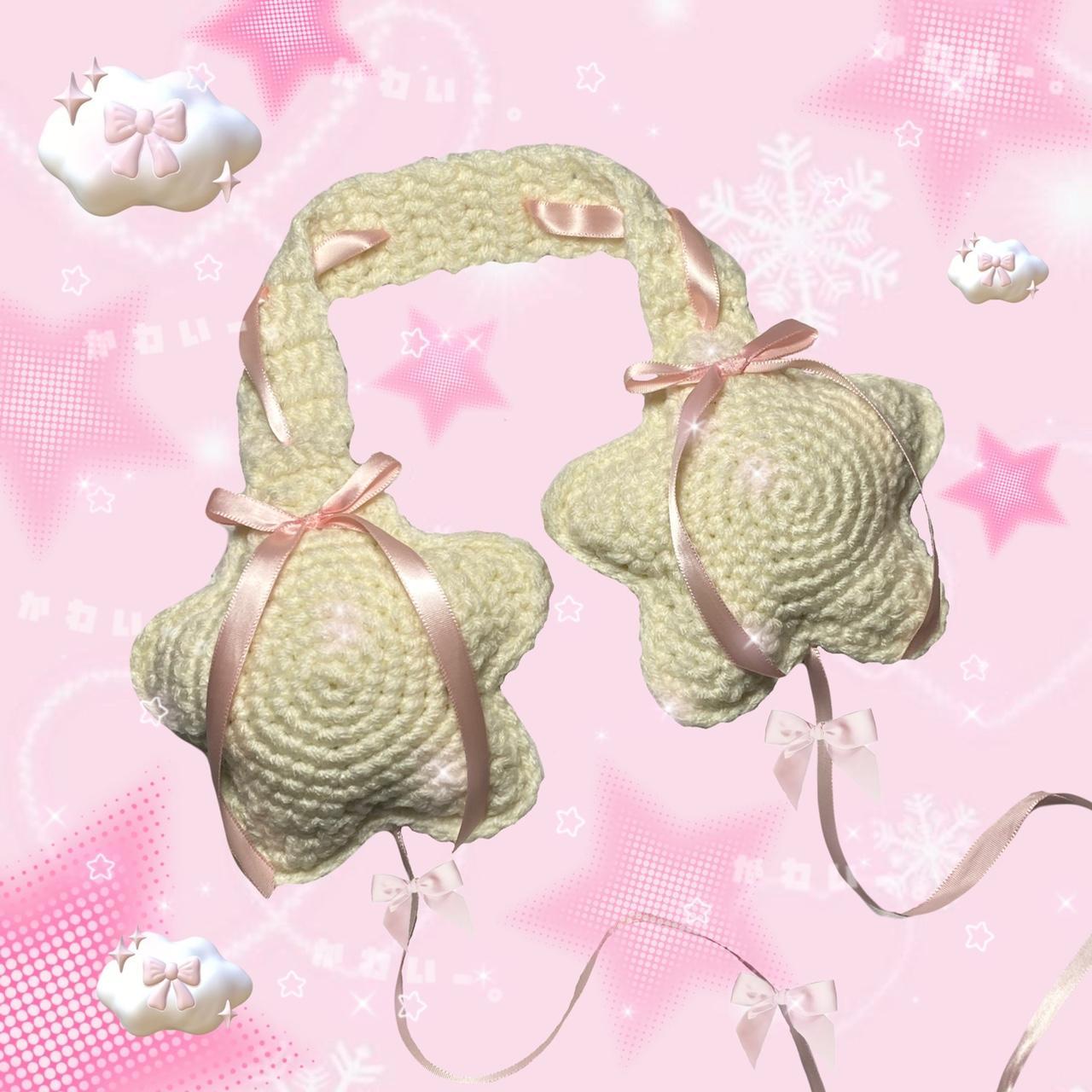 crochet star earmuffs with cute ribbon bows 🎀 pls... Depop
