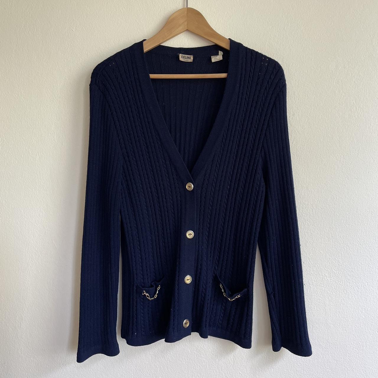 Celine Sport Vintage navy cardigan • gold button and... - Depop