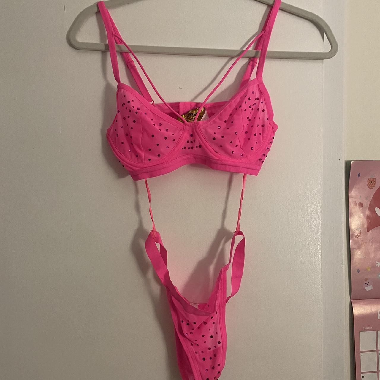 Asda George neon lime green thong and bra set. As new. - Depop