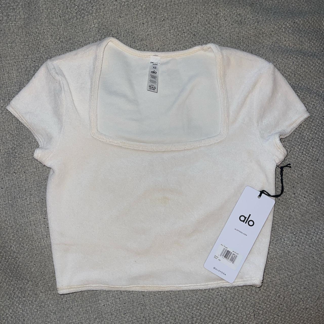 Alo Yoga Terry Cloth Crop Tee in Ivory (XS) NWT! - Depop