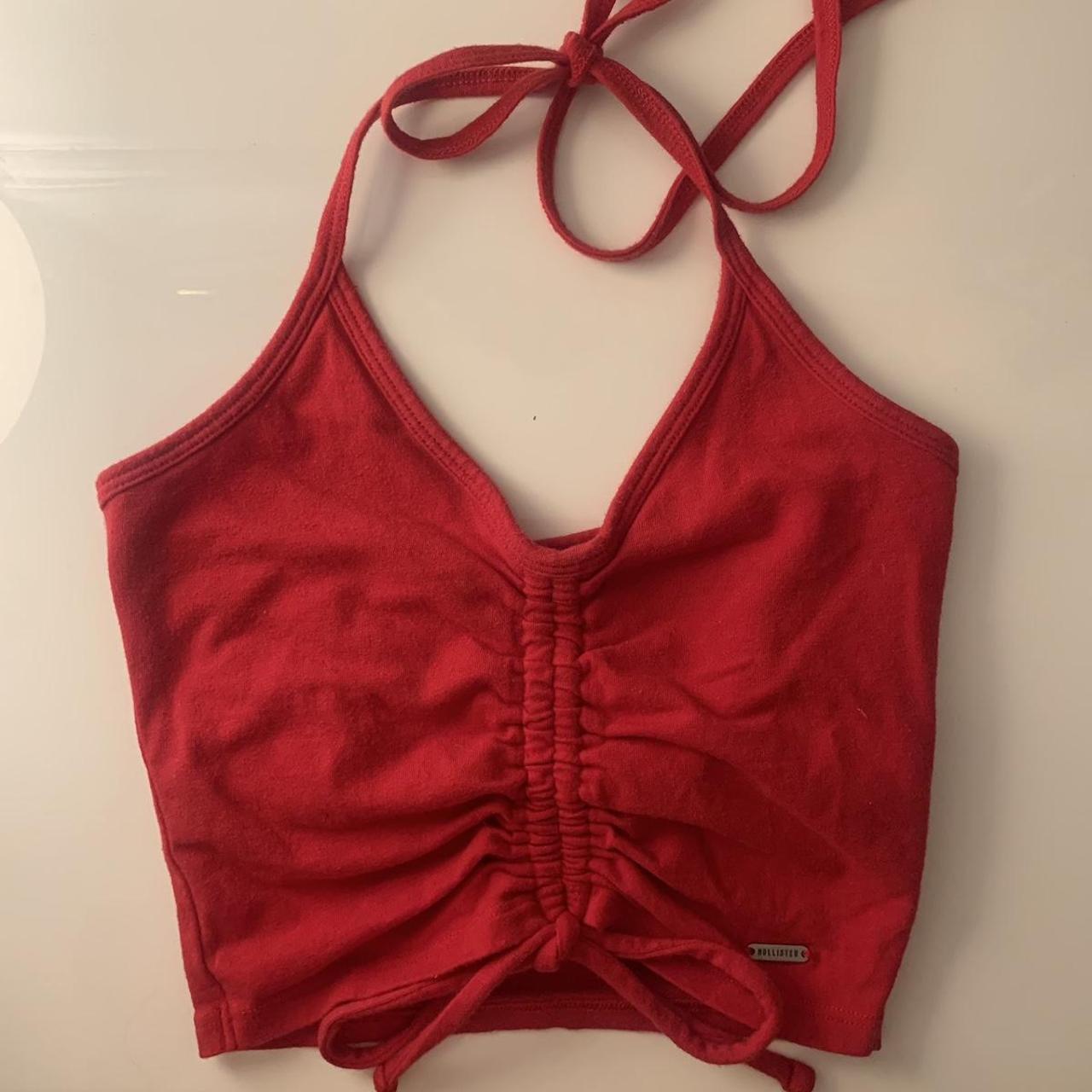 Red Hollister ruched halter top! Never worn, built... Depop
