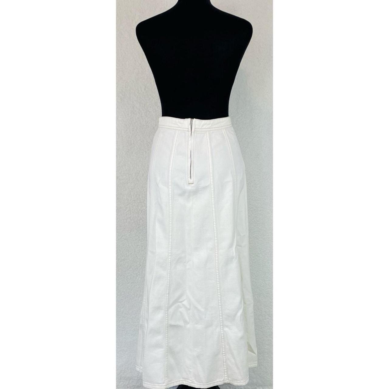 Massimo Dutti White/Tan Contrast Stitch Denim A-Line | Depop