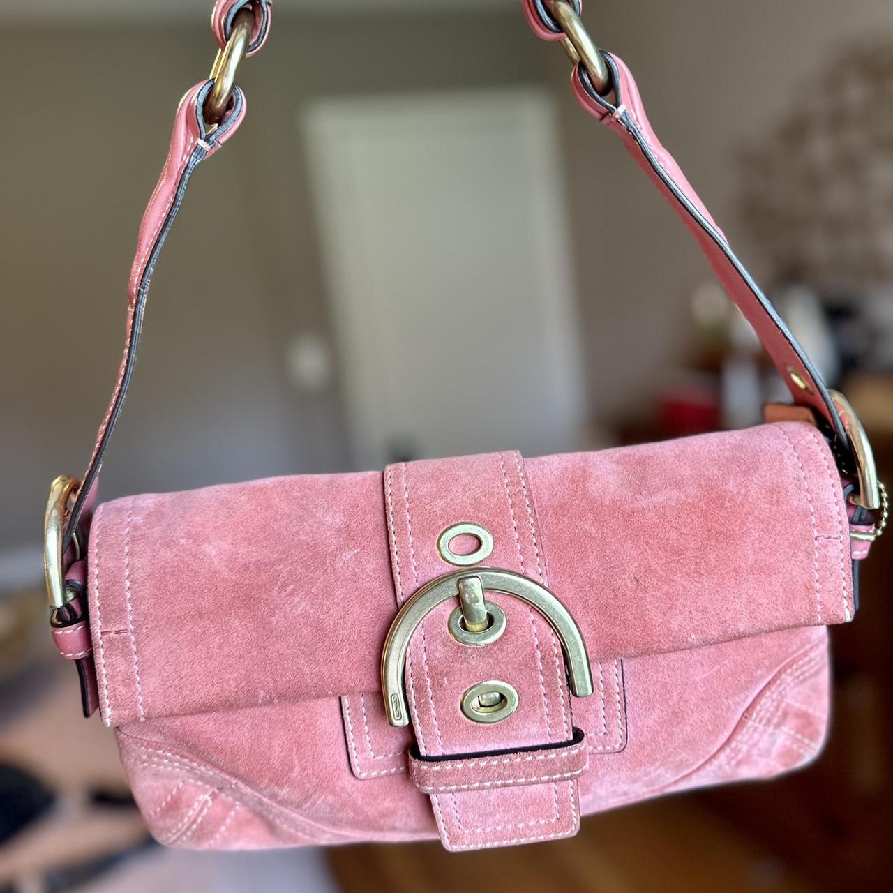 Factory Pink Suede Coach Shoulder Bag