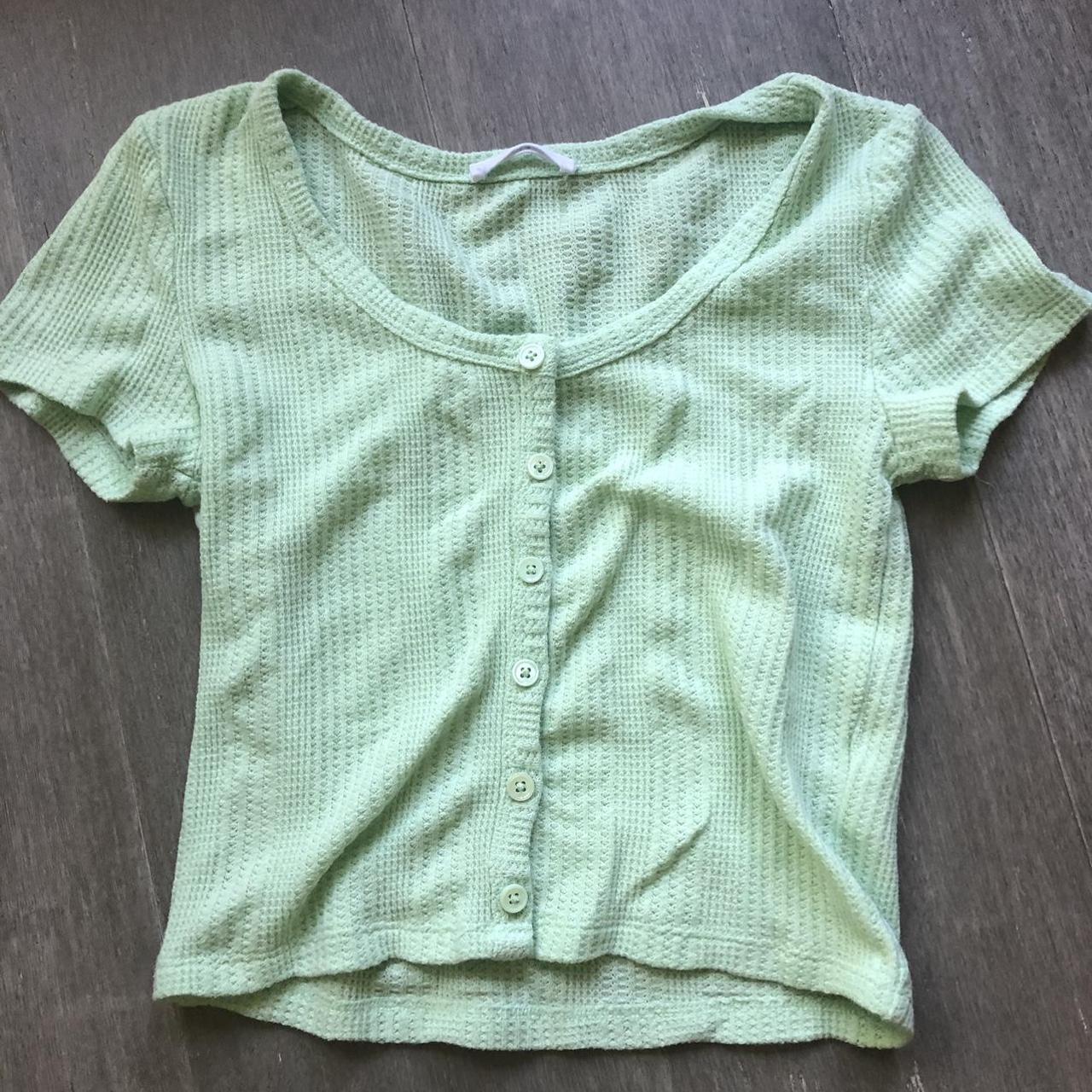 ELODIE BRIGHT GREEN BUTTON UP CROPPED T-SHIRT -... - Depop