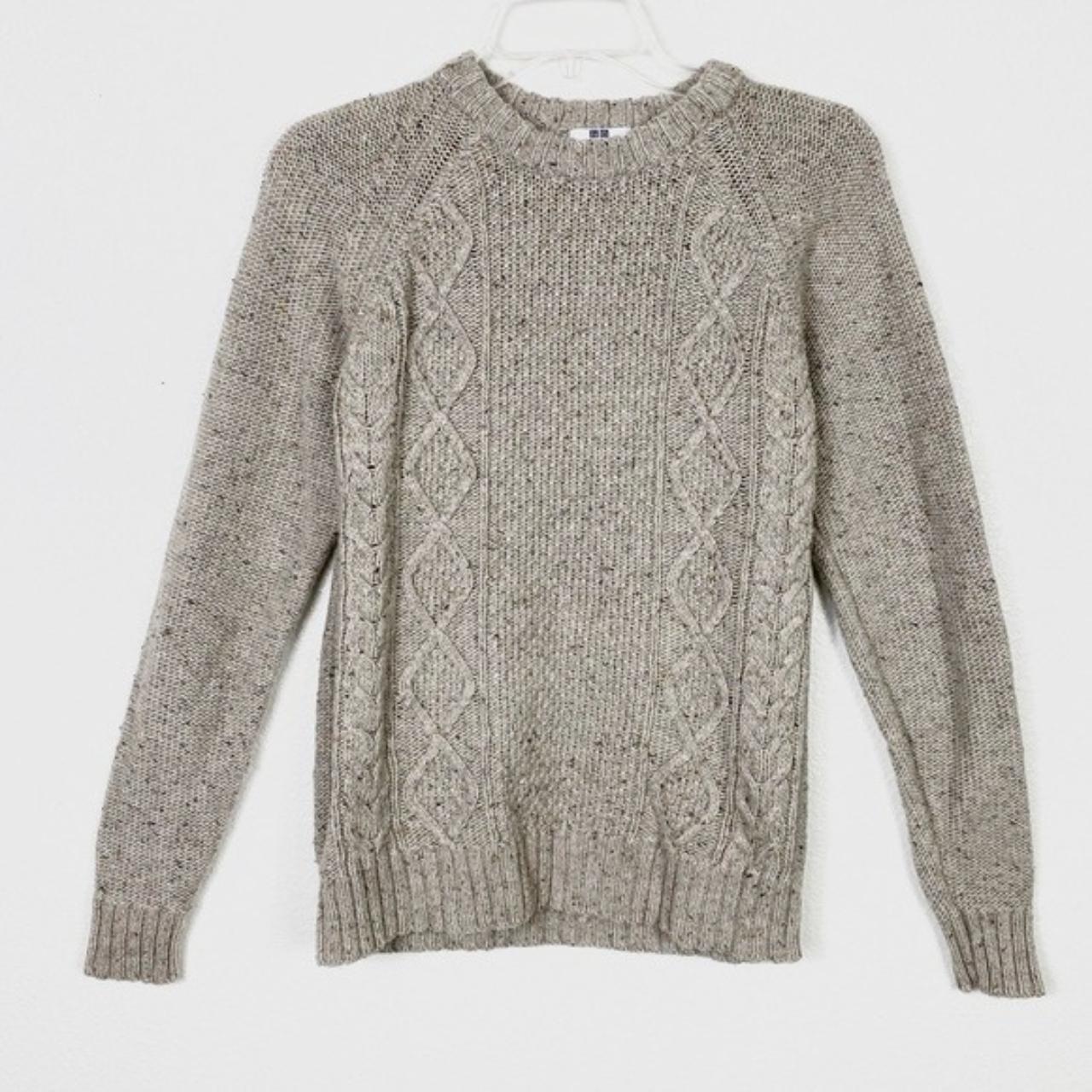 Uniqlo Tan Cable Knit Wool Blend Sweater Gently used... - Depop