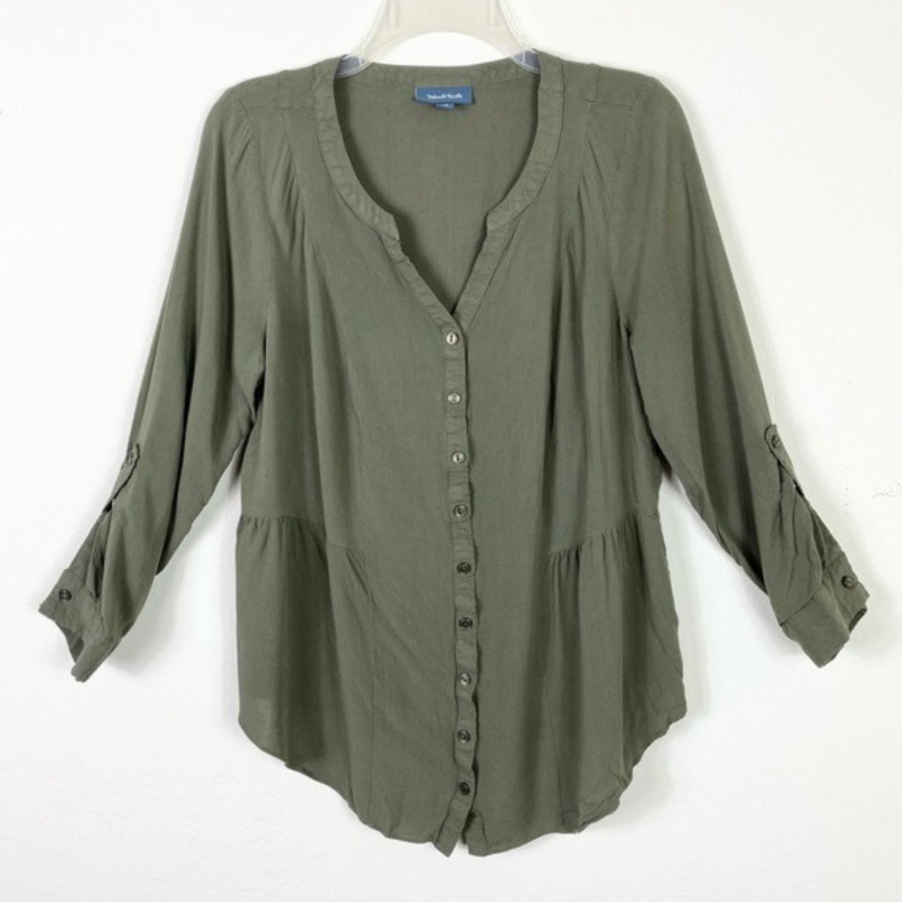 ModCloth Olive Green Button Up Tie Back Shirt... - Depop